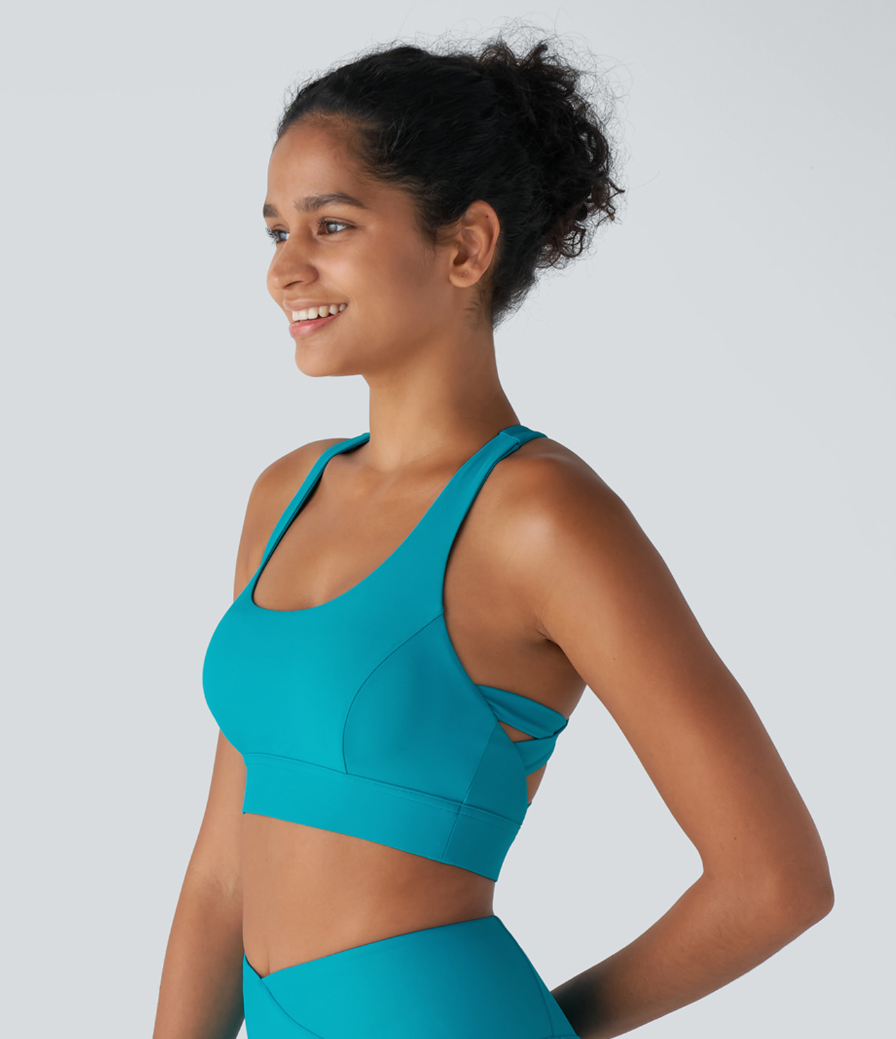 Halara Land to Water U Neck Backless Crisscross Yoga Bikini Top Swimsuit  - Lake Blue - XS 