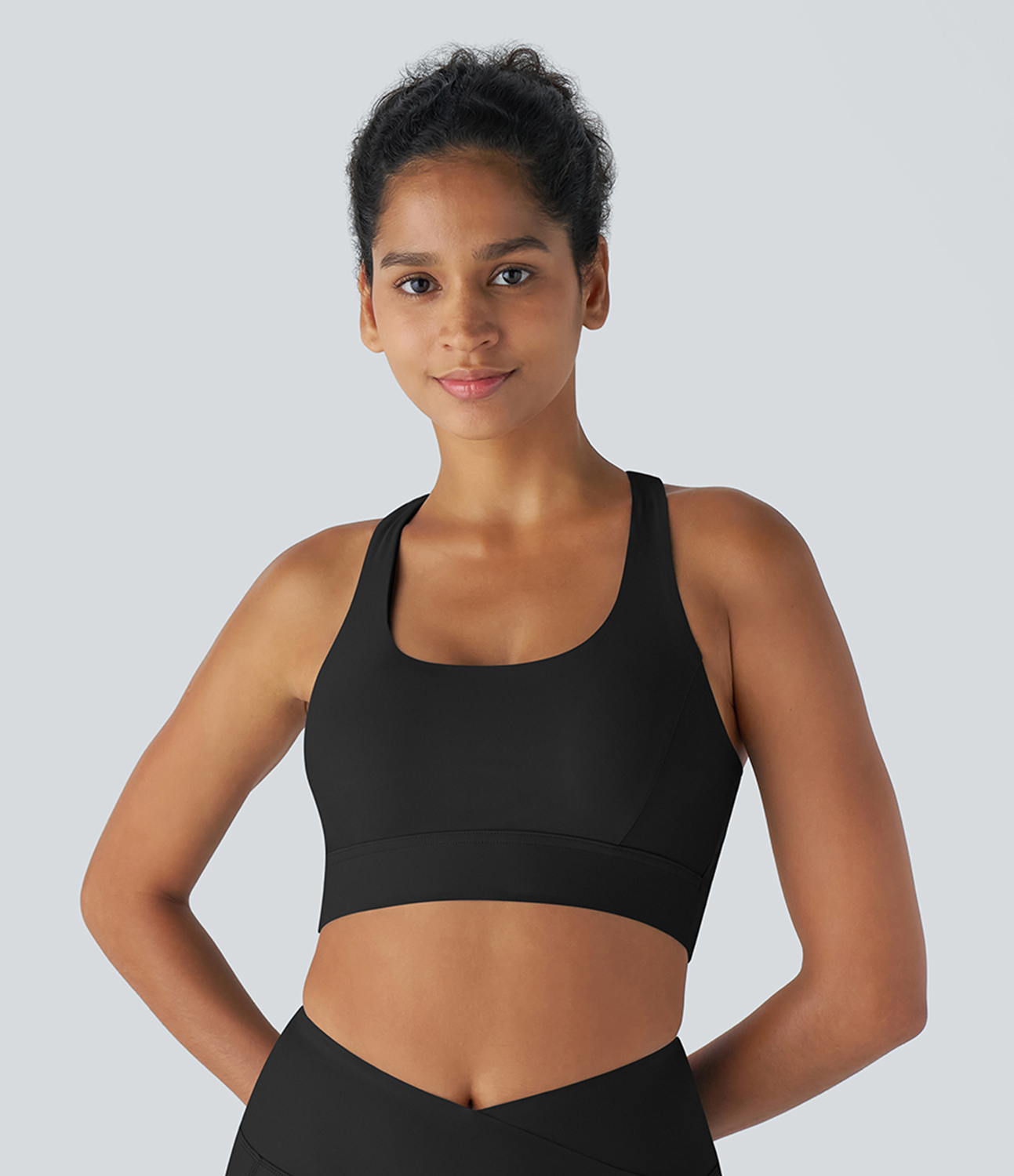 Halara Land to Water U Neck Backless Crisscross Yoga Bikini Top Swimsuit  - Black - S 