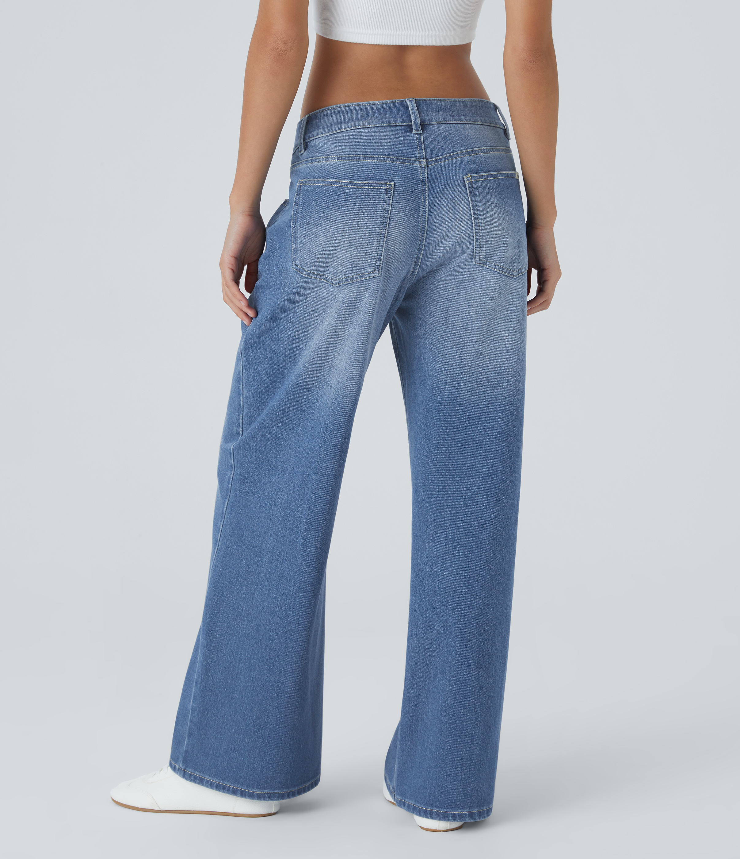 Blue Spruce Denim Jeans Baggy Halara Flex™ Denim tiro bajo botón cremallera múltiple bolsillo elástico lavado holgado pierna ancha / 2