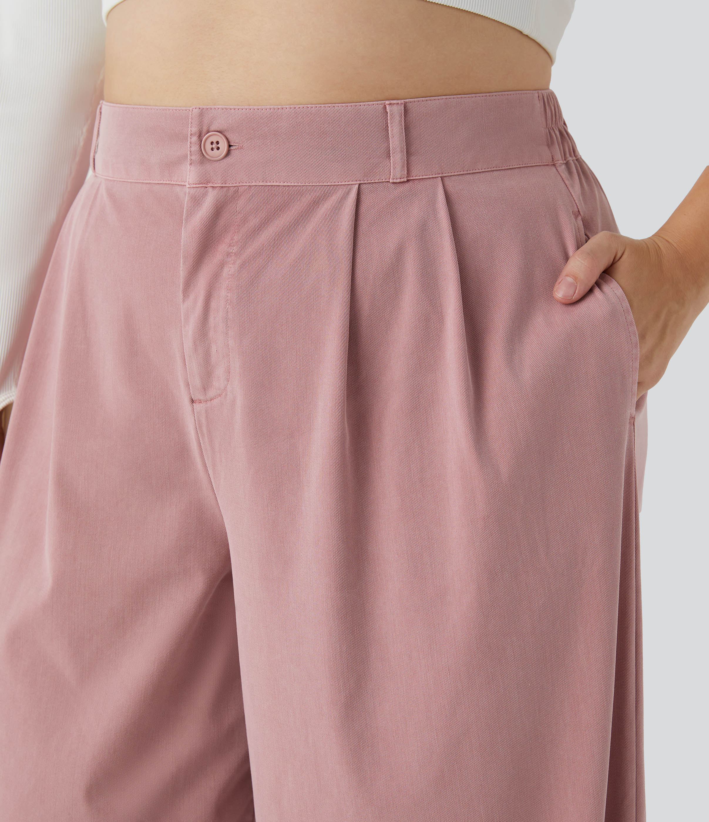 Halara High Waisted Button Zipper Plicated Side Pocket Split Hem Wide Leg Casual Plus Size Pants  - Plum Pink Denim - 3X(regular) 