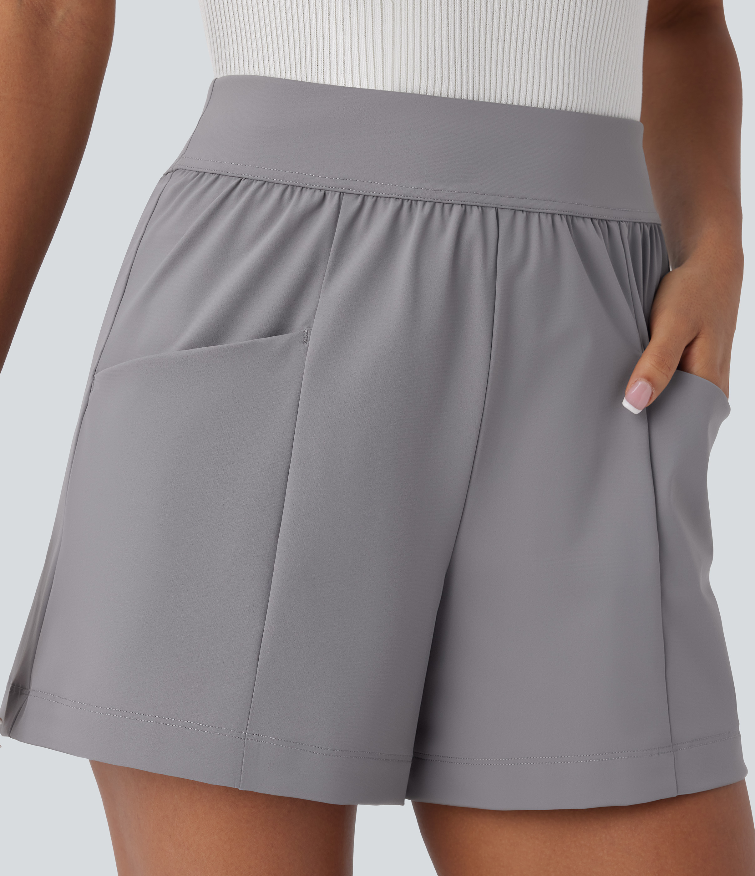 Halara High Waisted Side Pocket Work Shorts 4``  - Gray Flannel - M booty shorts compression shorts yoga shorts 