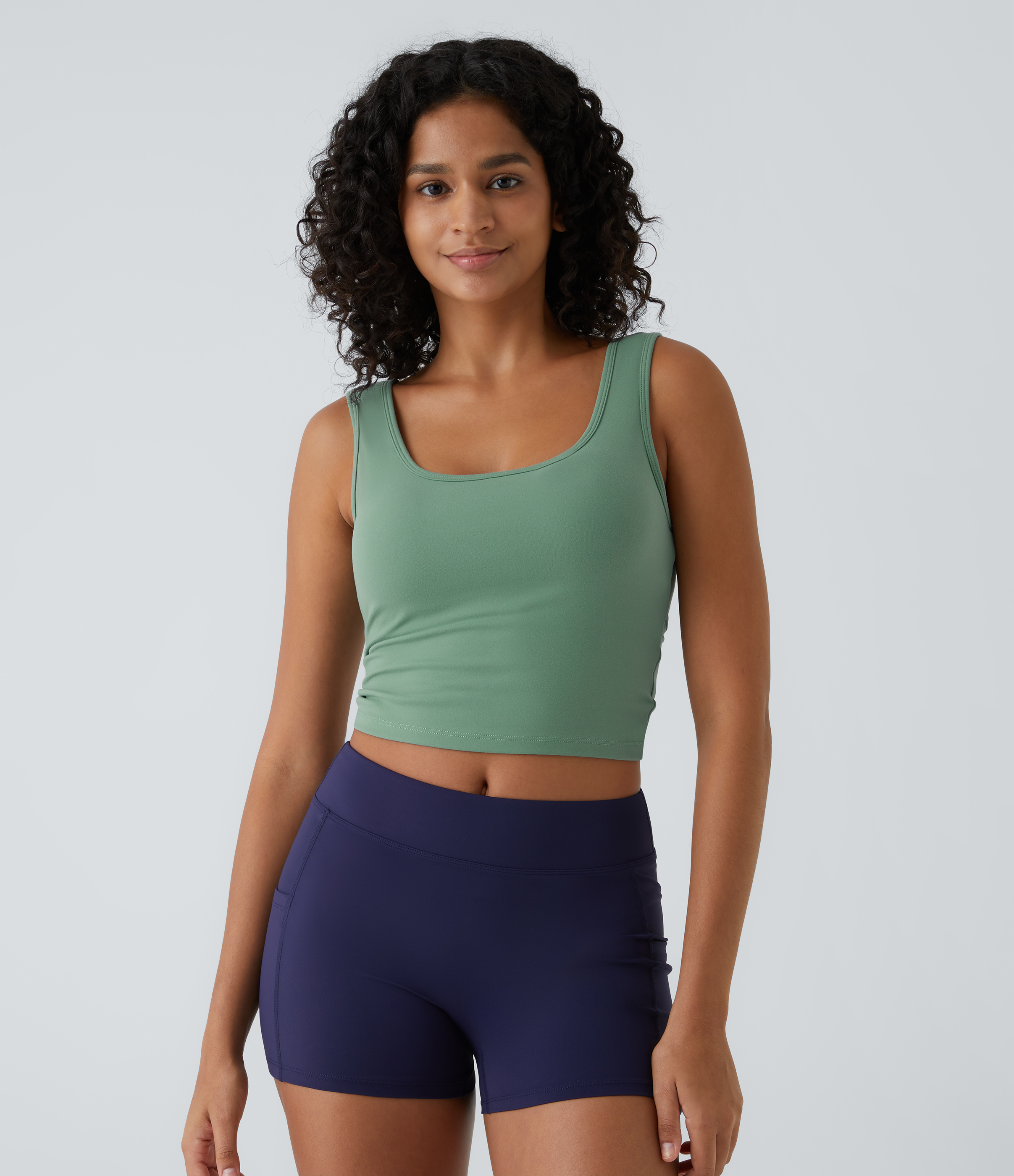Halara U Neck Backless Crossover Barre Ballet Dance Tank Top Tank Top - Hedge Green - XS golf tops halter top tunic tops sleeveless tops 