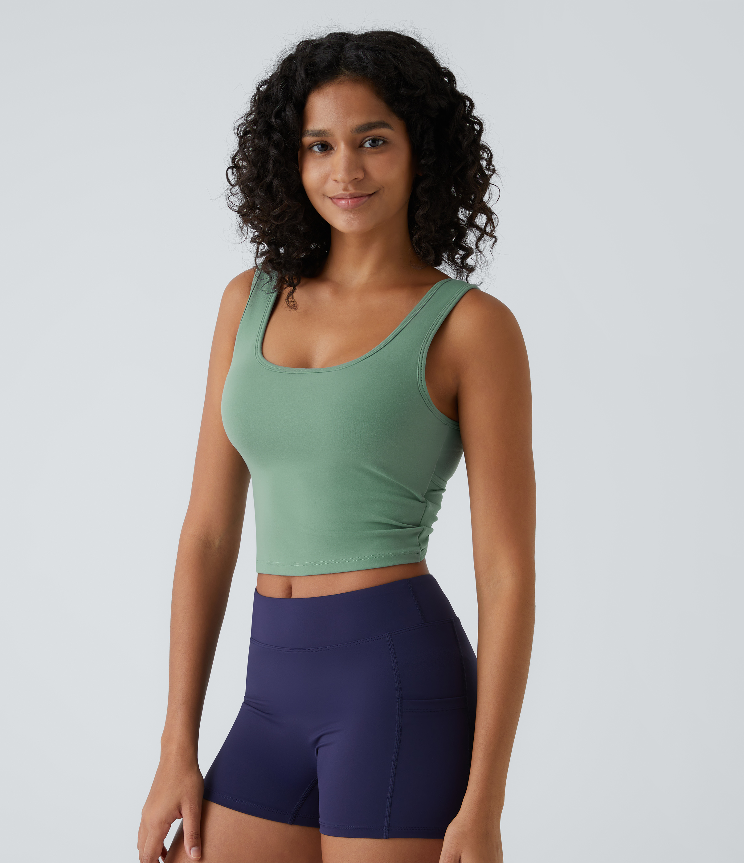 Halara U Neck Backless Crossover Barre Ballet Dance Tank Top Tank Top - Hedge Green - XS golf tops halter top tunic tops sleeveless tops 