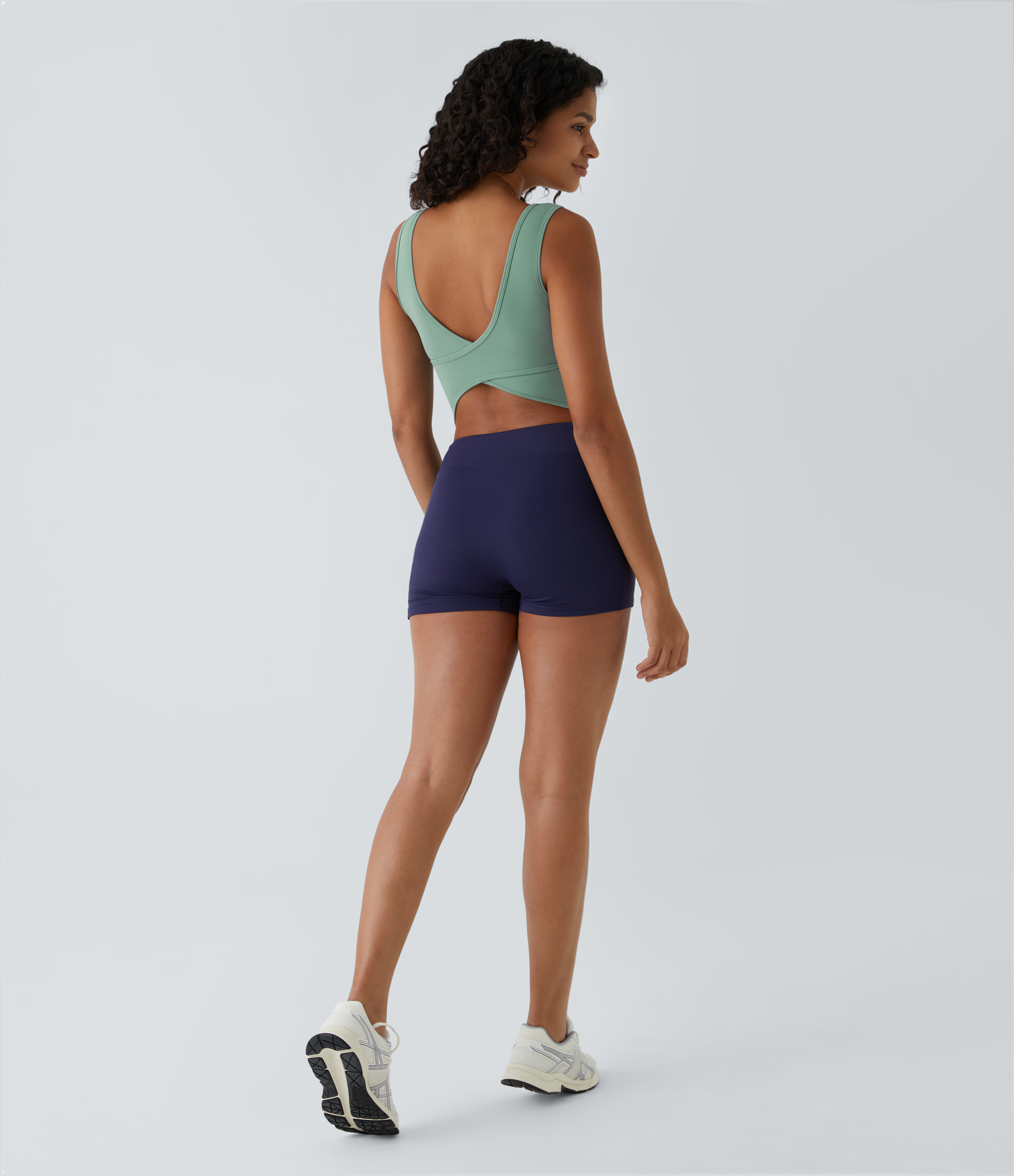 Halara U Neck Backless Crossover Barre Ballet Dance Tank Top Tank Top - Hedge Green - XS golf tops halter top tunic tops sleeveless tops 