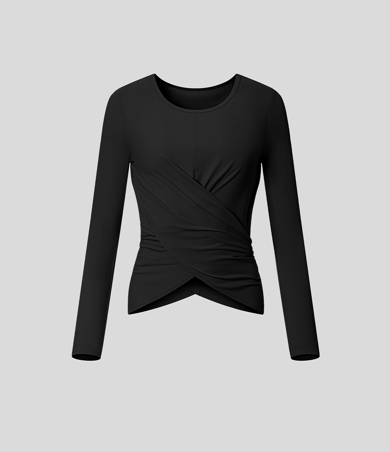 Halara Ribbed Round Neck Long Sleeve Crossover Hem Button Solid Yoga Sports Top  - Black - L 