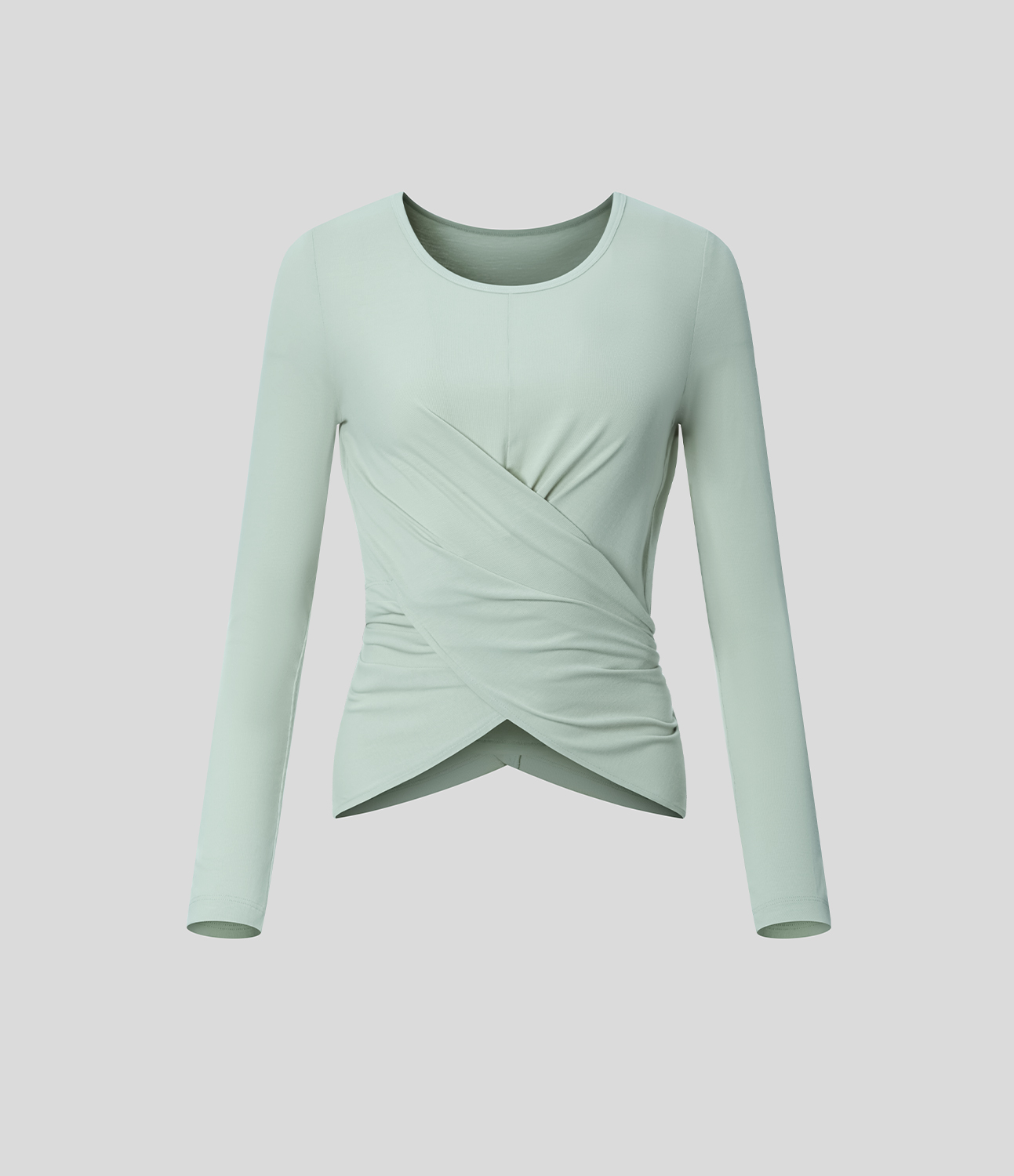 Halara Ribbed Round Neck Long Sleeve Crossover Hem Button Solid Yoga Sports Top  - Fairest Jade - L 