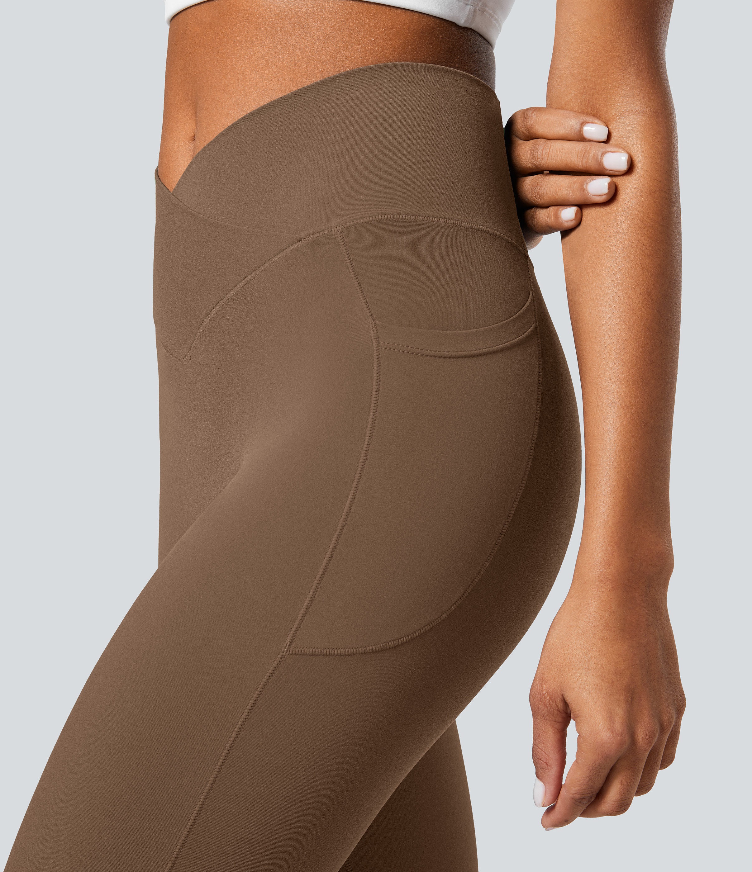 Halara Softlyzeroв„ў Crossover Pocket Plain Leggings-UPF50+  - Muted Brown - XL(full_length) gym leggings leggings with pockets 
