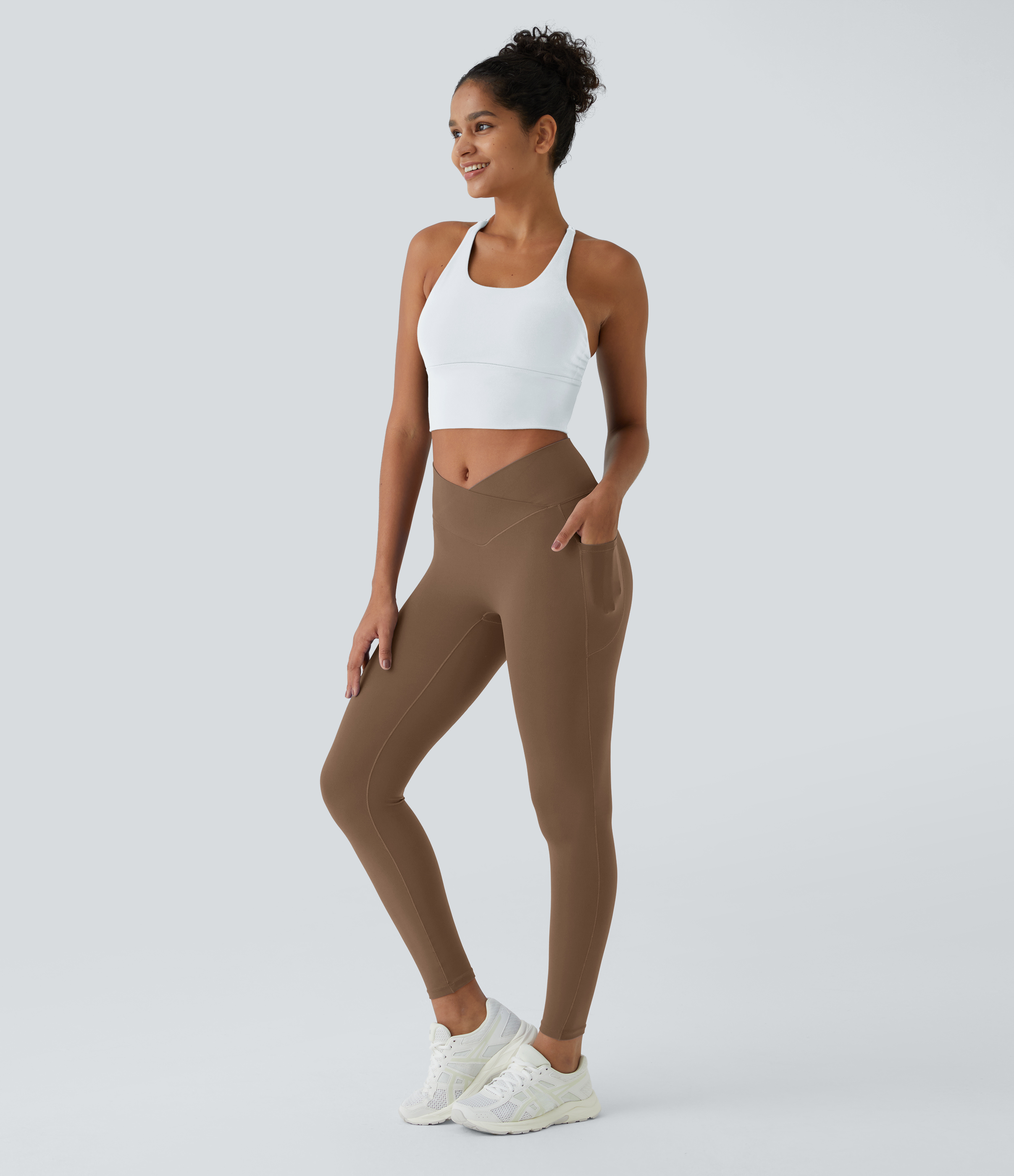 Halara Softlyzeroв„ў Crossover Pocket Plain Leggings-UPF50+  - Muted Brown - XL(full_length) gym leggings leggings with pockets 