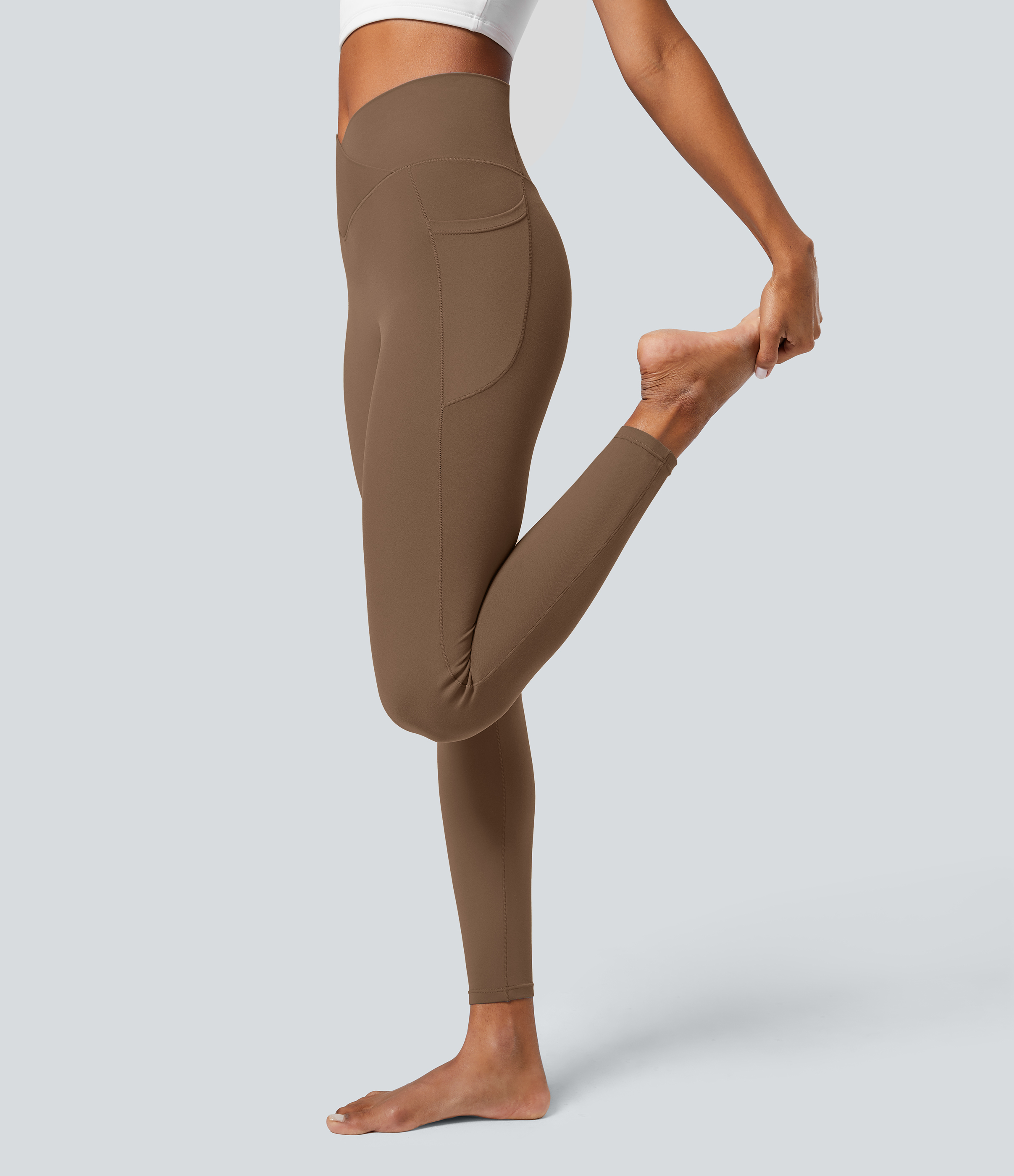 Halara Softlyzeroв„ў Crossover Pocket Plain Leggings-UPF50+  - Muted Brown - XL(full_length) gym leggings leggings with pockets 