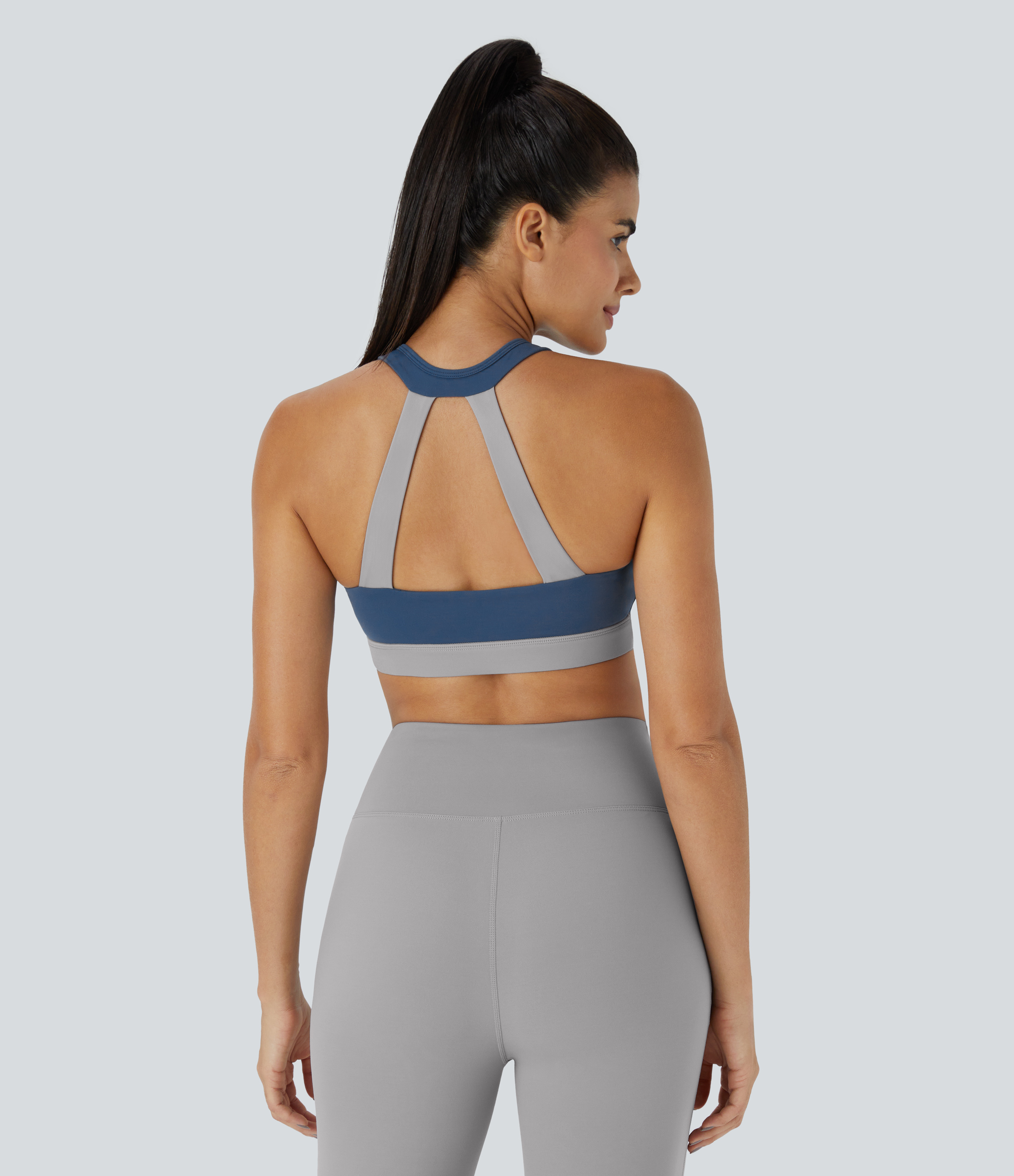 Halara Softlyzeroв„ў Plush Low Support Backless Ruched Color Block Yoga Sports Bra  - Dark Turquoise - XL push up bra strapless bra 