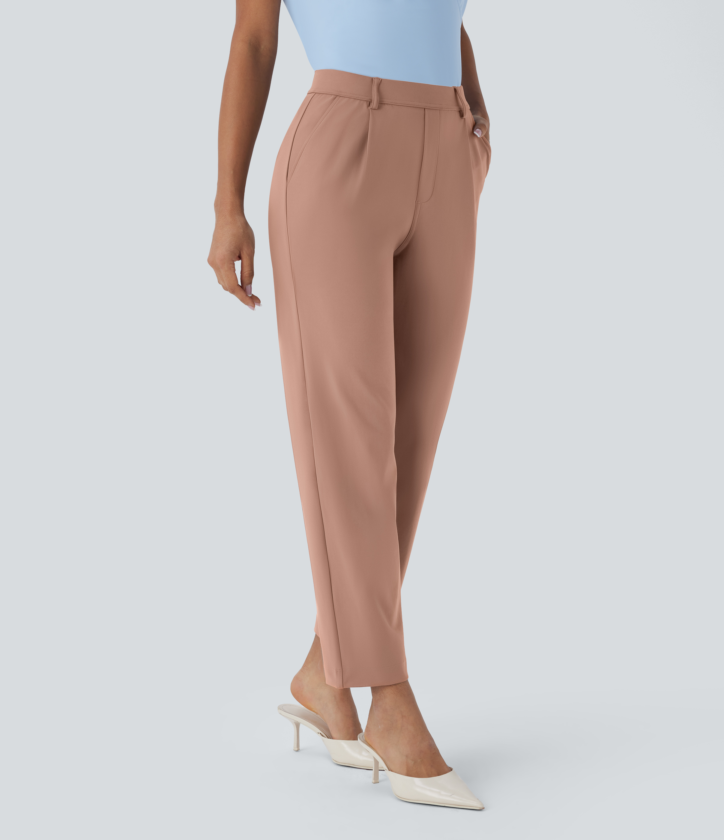 Halara HaloTek Airв„ў High Waisted Side Pocket Ankle Length Tapered Work Pants  - Burro - M(regular) sweatpants jogger pants stacked sweatpants 
