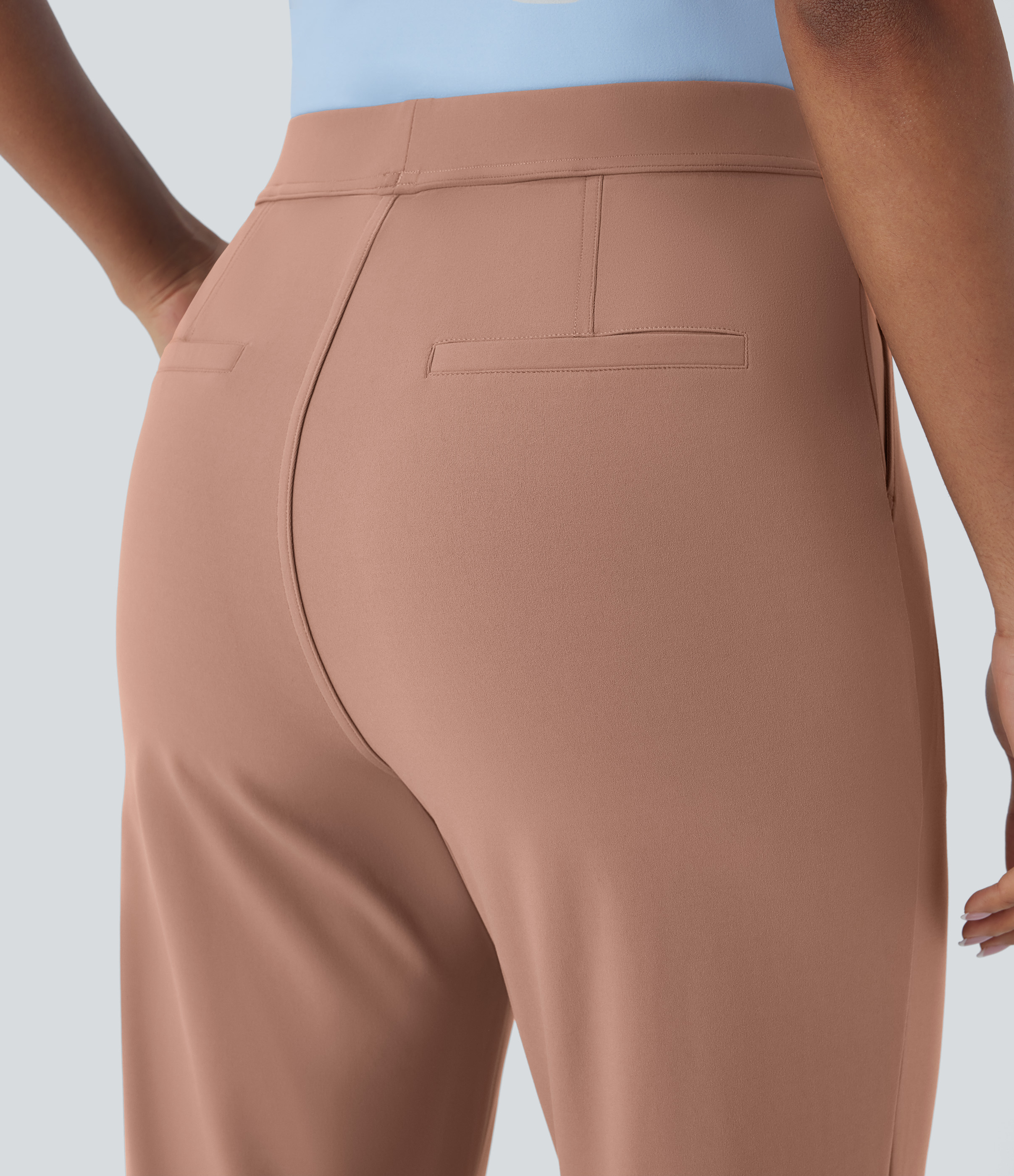 Halara HaloTek Airв„ў High Waisted Side Pocket Ankle Length Tapered Work Pants  - Burro - M(regular) sweatpants jogger pants stacked sweatpants 