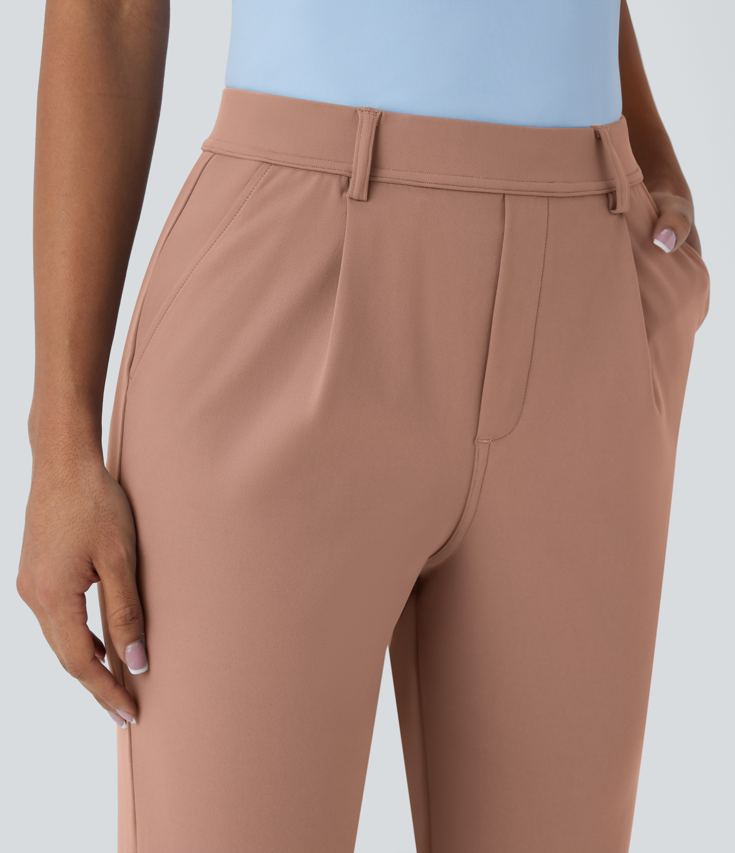Halara HaloTek Airв„ў High Waisted Side Pocket Ankle Length Tapered Work Pants  - Burro - M(regular) sweatpants jogger pants stacked sweatpants 