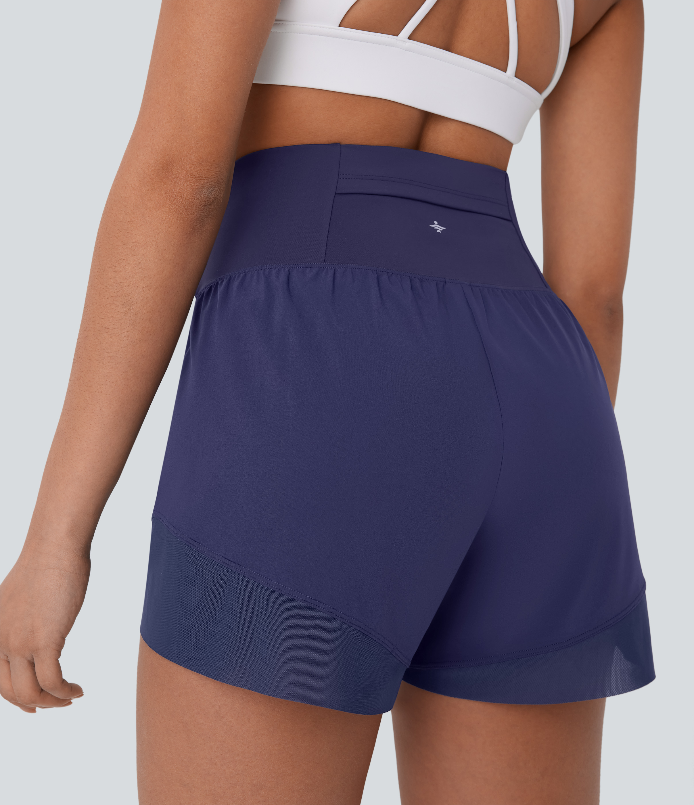 Halara Breezefulв„ў High Waisted Back Pocket Crossover Hem Quick Dry Yoga Shorts Gym Short - Black Diamond Blue - M booty shorts 