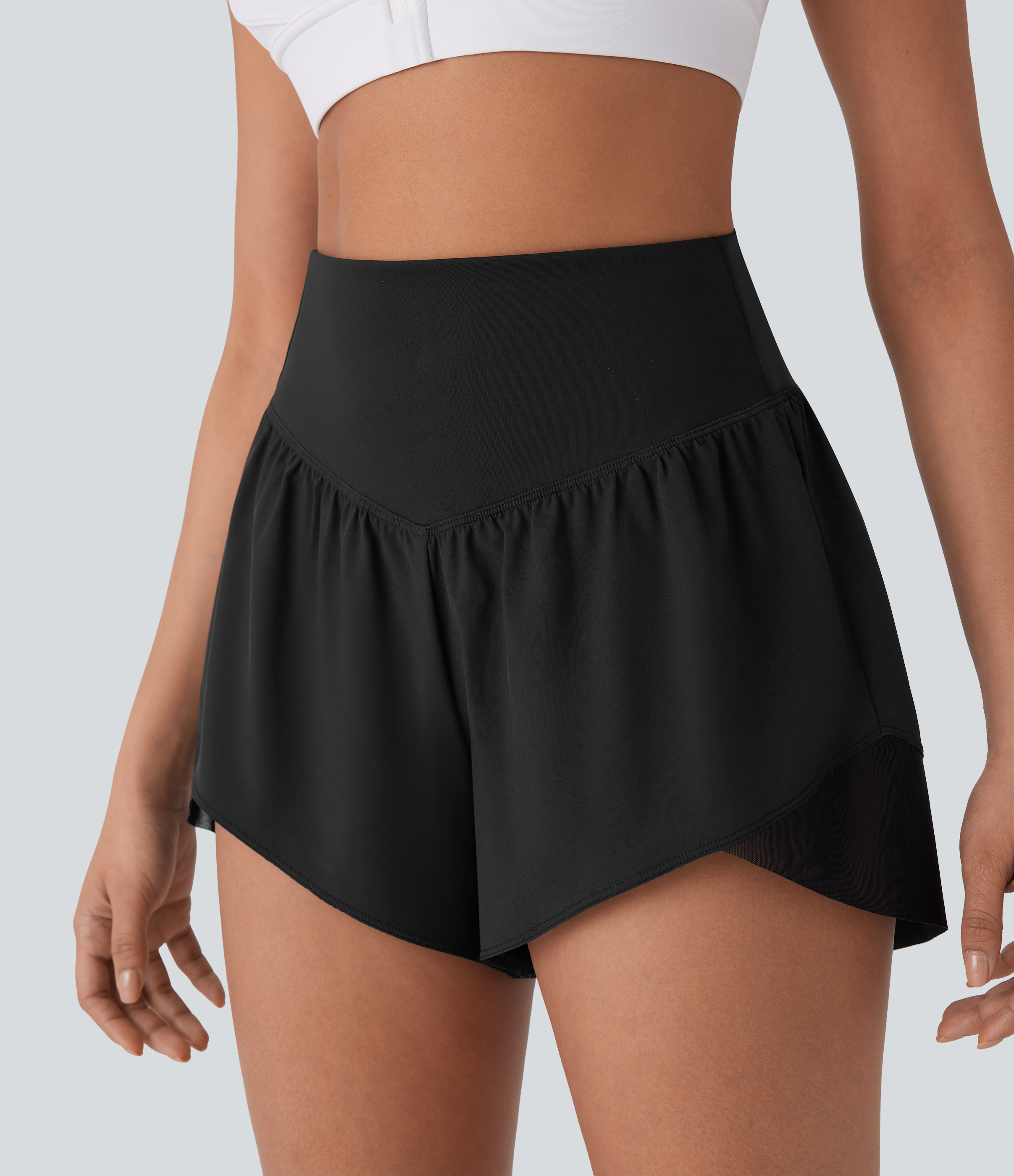 Halara Breezefulв„ў High Waisted Back Pocket Crossover Hem Quick Dry Yoga Shorts Gym Short - Black - S booty shorts compression shorts 