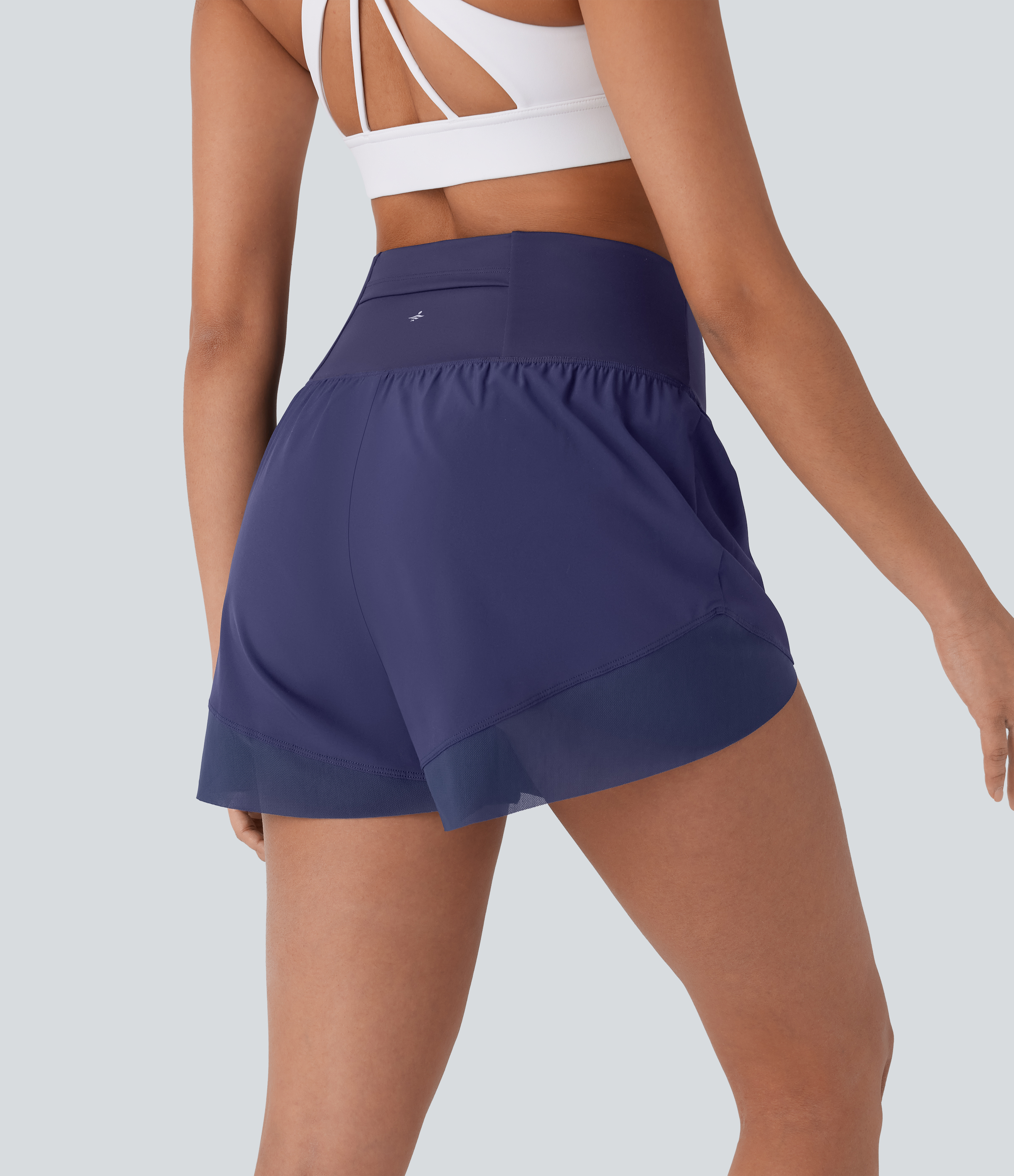 Halara Breezefulв„ў High Waisted Back Pocket Crossover Hem Quick Dry Yoga Shorts Gym Short - Black Diamond Blue - M booty shorts 