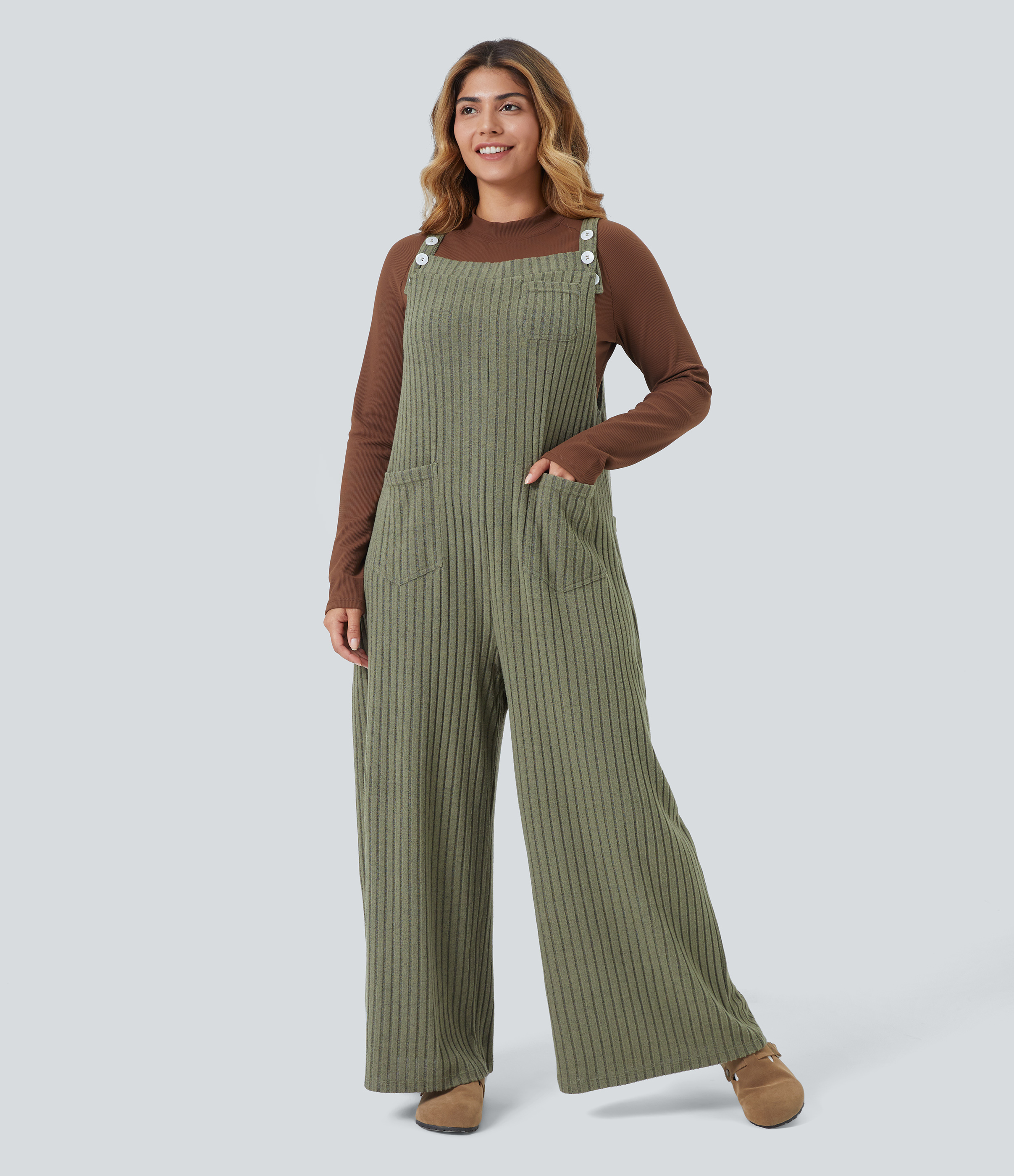 Salopette casual grande taille tricot côtelé avec poches