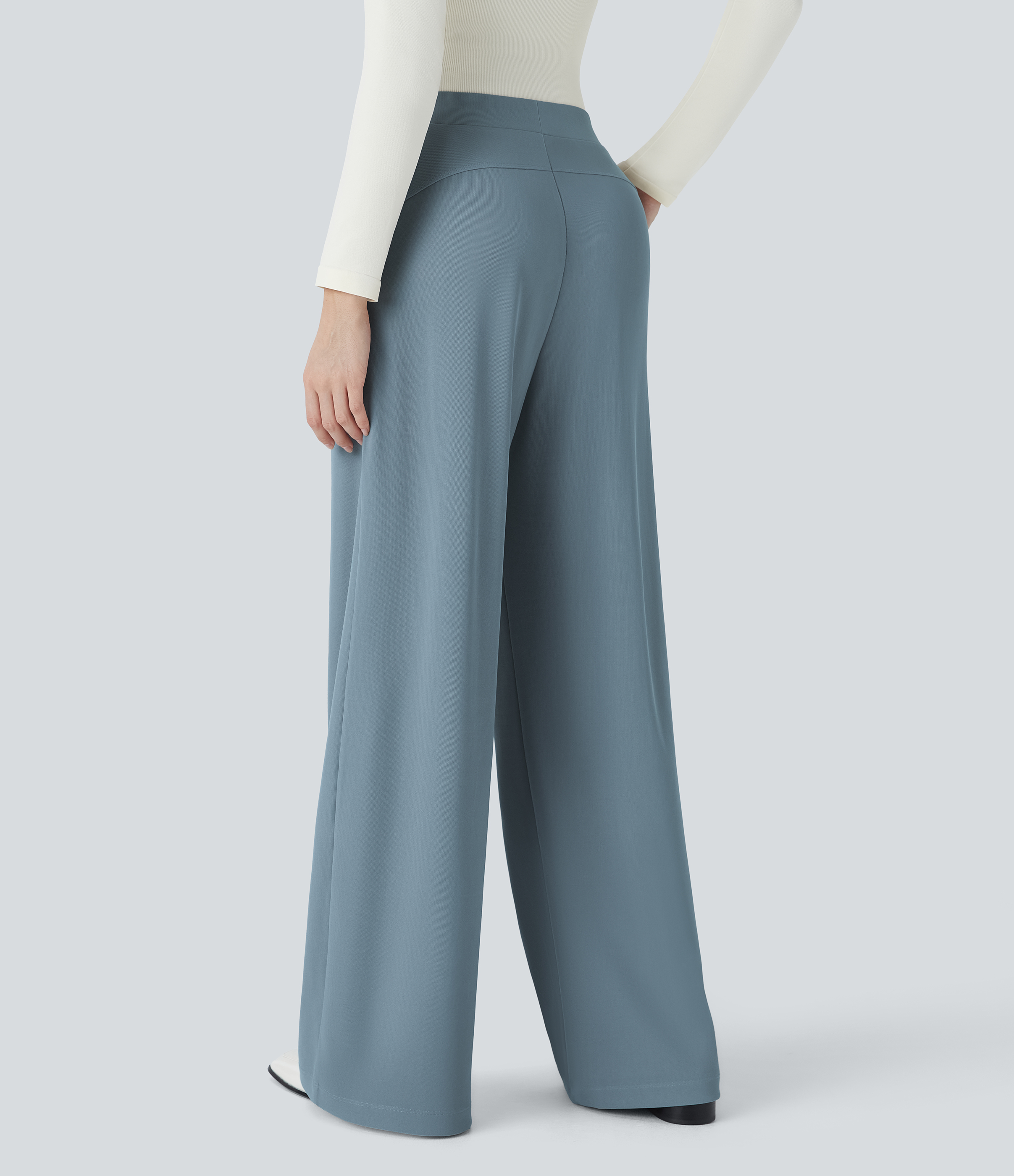 Halara Halara Flexв„ў High Waisted Body Sculpt Waist-Slimming Side Pocket Wide Leg Micro Waffle Work Pants  - Mountain Spring - XS(tall) 
