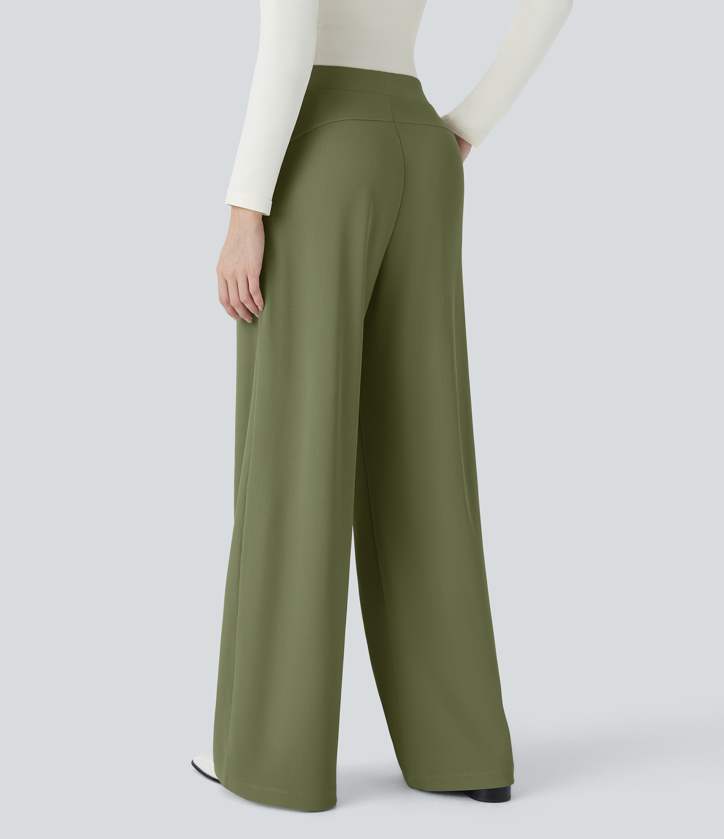 Halara Halara Flexв„ў High Waisted Body Sculpt Waist-Slimming Side Pocket Wide Leg Micro Waffle Work Pants  - Mosstone - XS(petite) sweatpants 