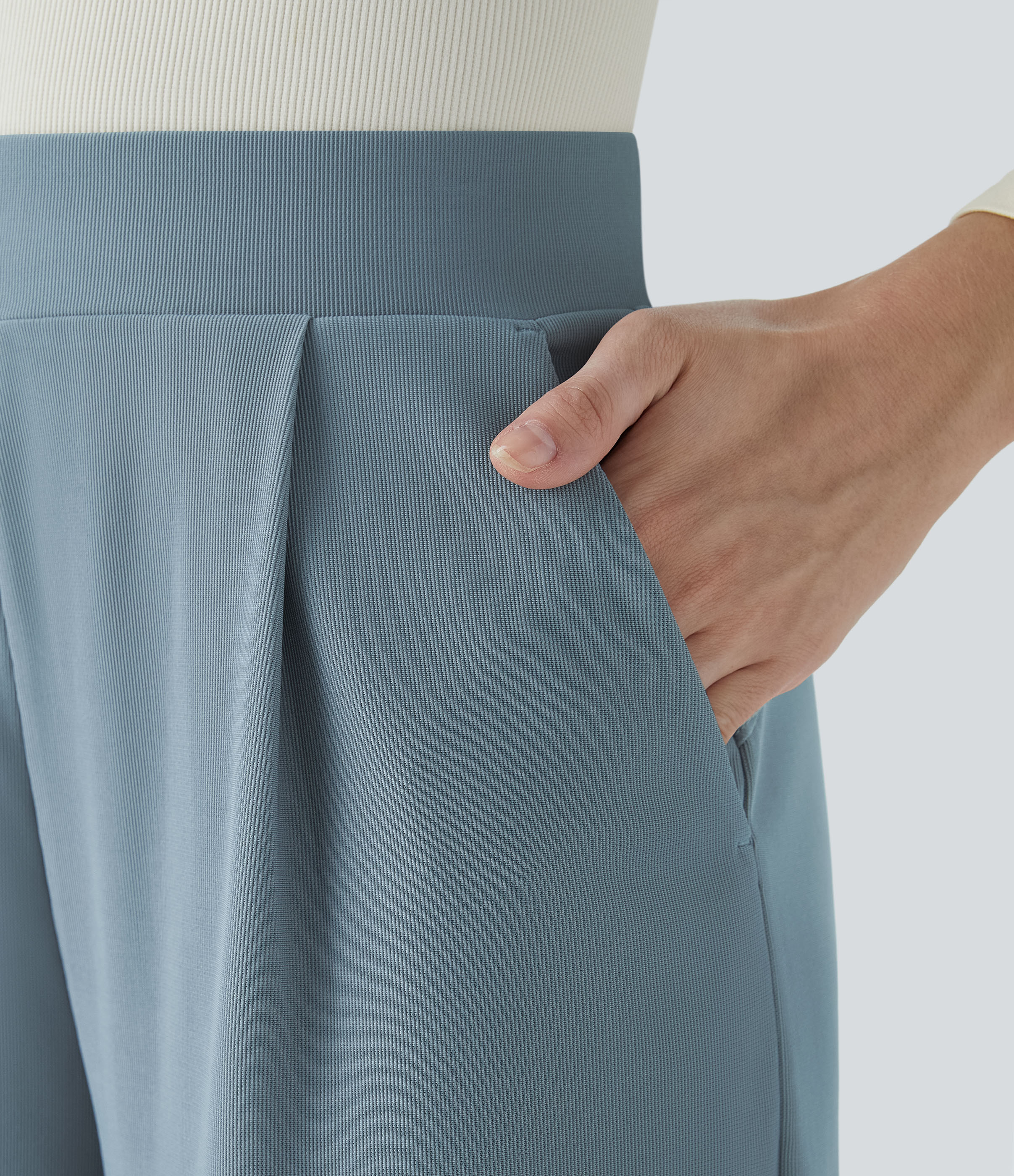 Halara Halara Flexв„ў High Waisted Body Sculpt Waist-Slimming Side Pocket Wide Leg Micro Waffle Work Pants  - Mountain Spring - XS(tall) 