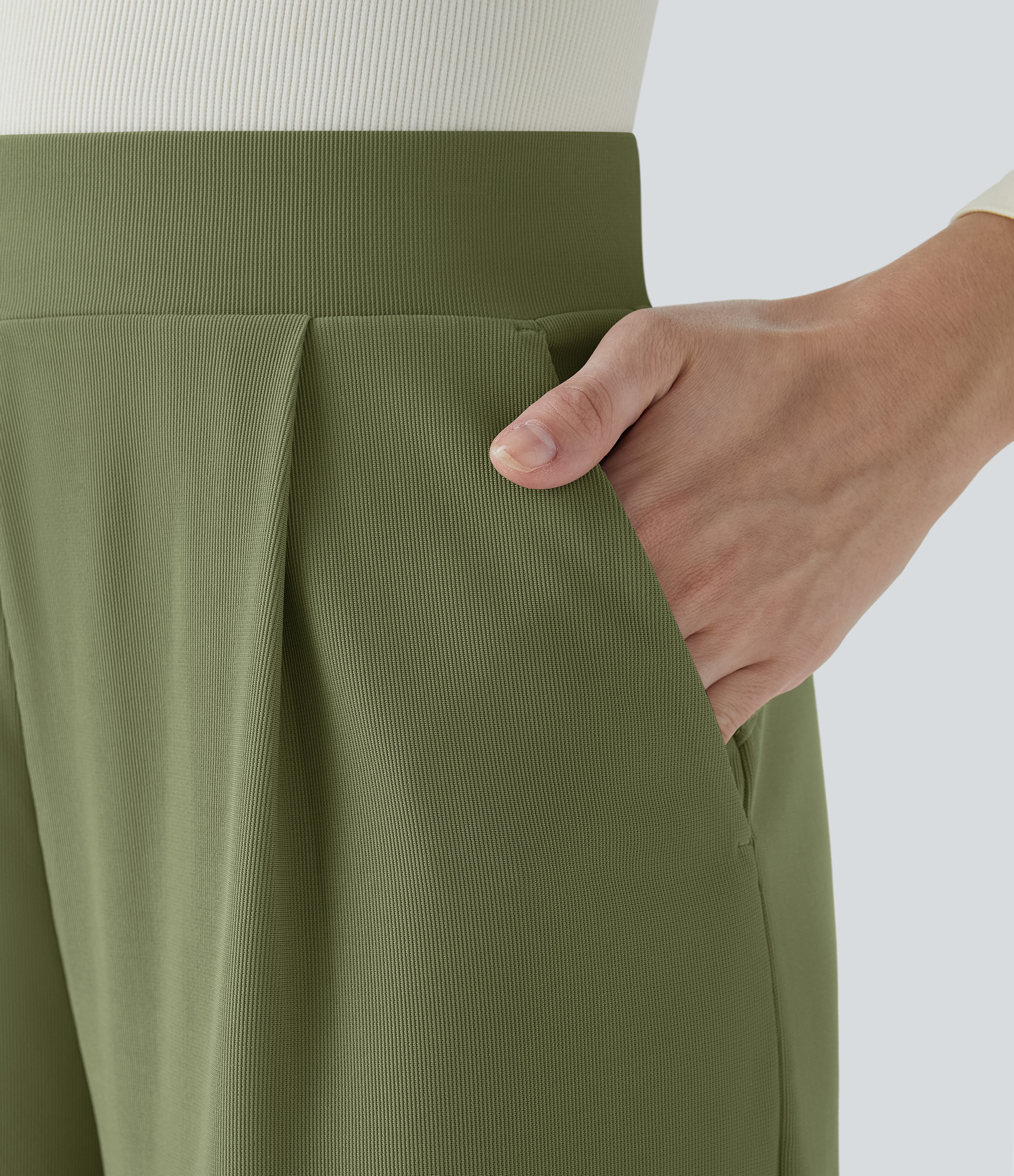 Halara Halara Flexв„ў High Waisted Body Sculpt Waist-Slimming Side Pocket Wide Leg Micro Waffle Work Pants  - Mosstone - XS(petite) sweatpants 
