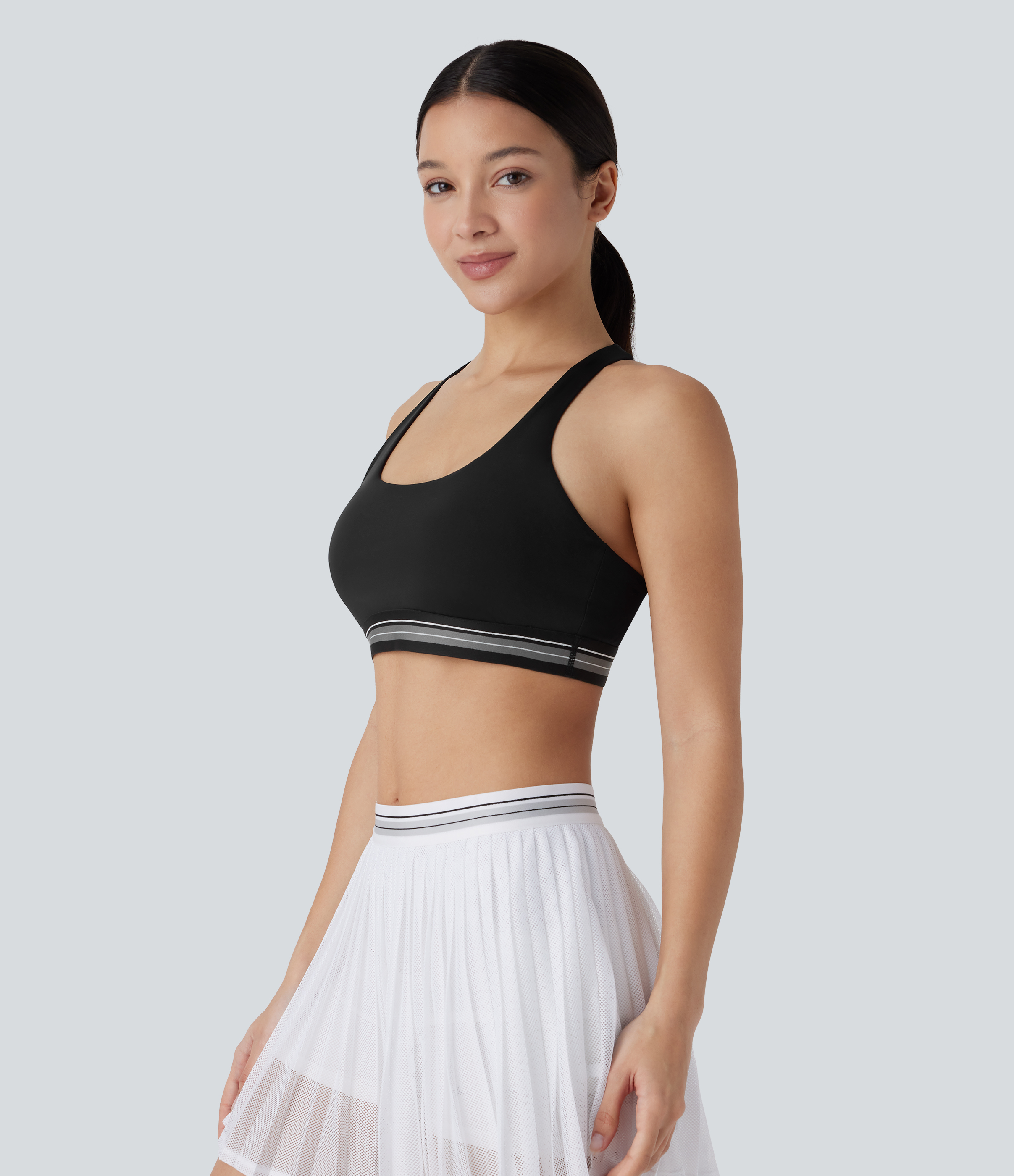 Halara Medium Support U Neck Backless Color Block Quick Dry Tennis Sports Bra  - Black - S push up bra strapless bra backless bra sticky bra 