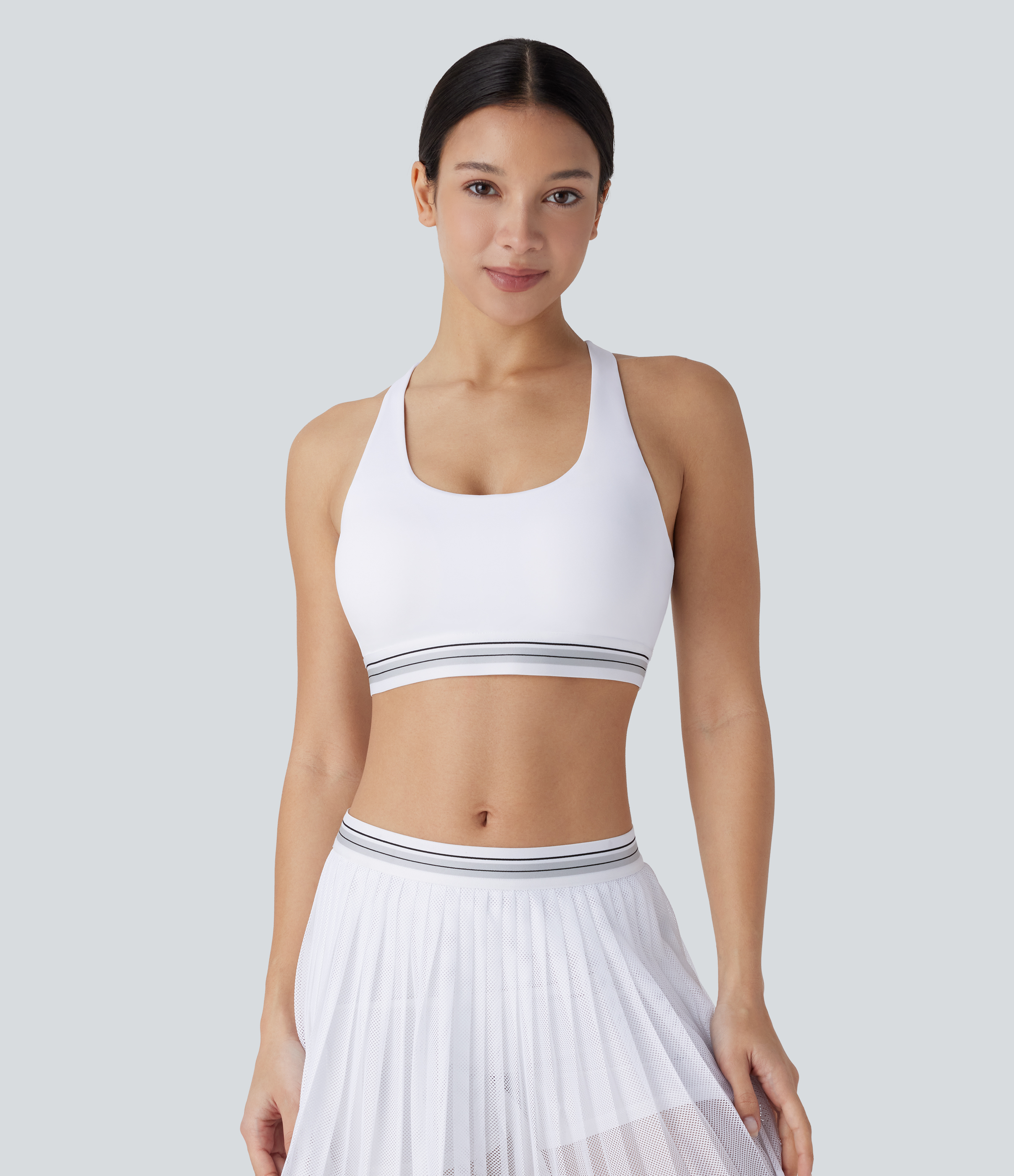 Halara Medium Support U Neck Backless Color Block Quick Dry Tennis Sports Bra  - White - XS push up bra strapless bra backless bra sticky bra 