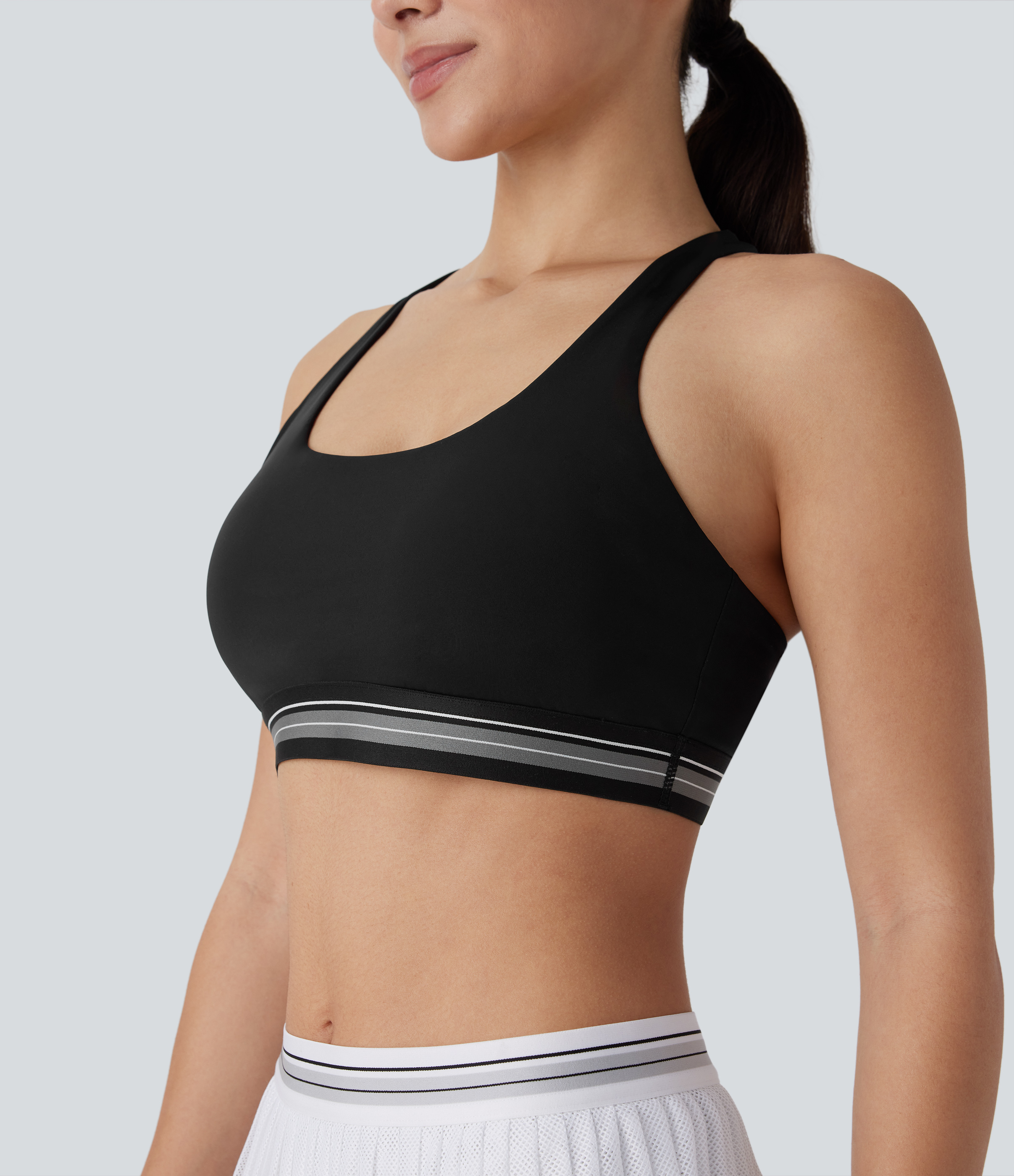 Halara Medium Support U Neck Backless Color Block Quick Dry Tennis Sports Bra  - Black - S push up bra strapless bra backless bra sticky bra 