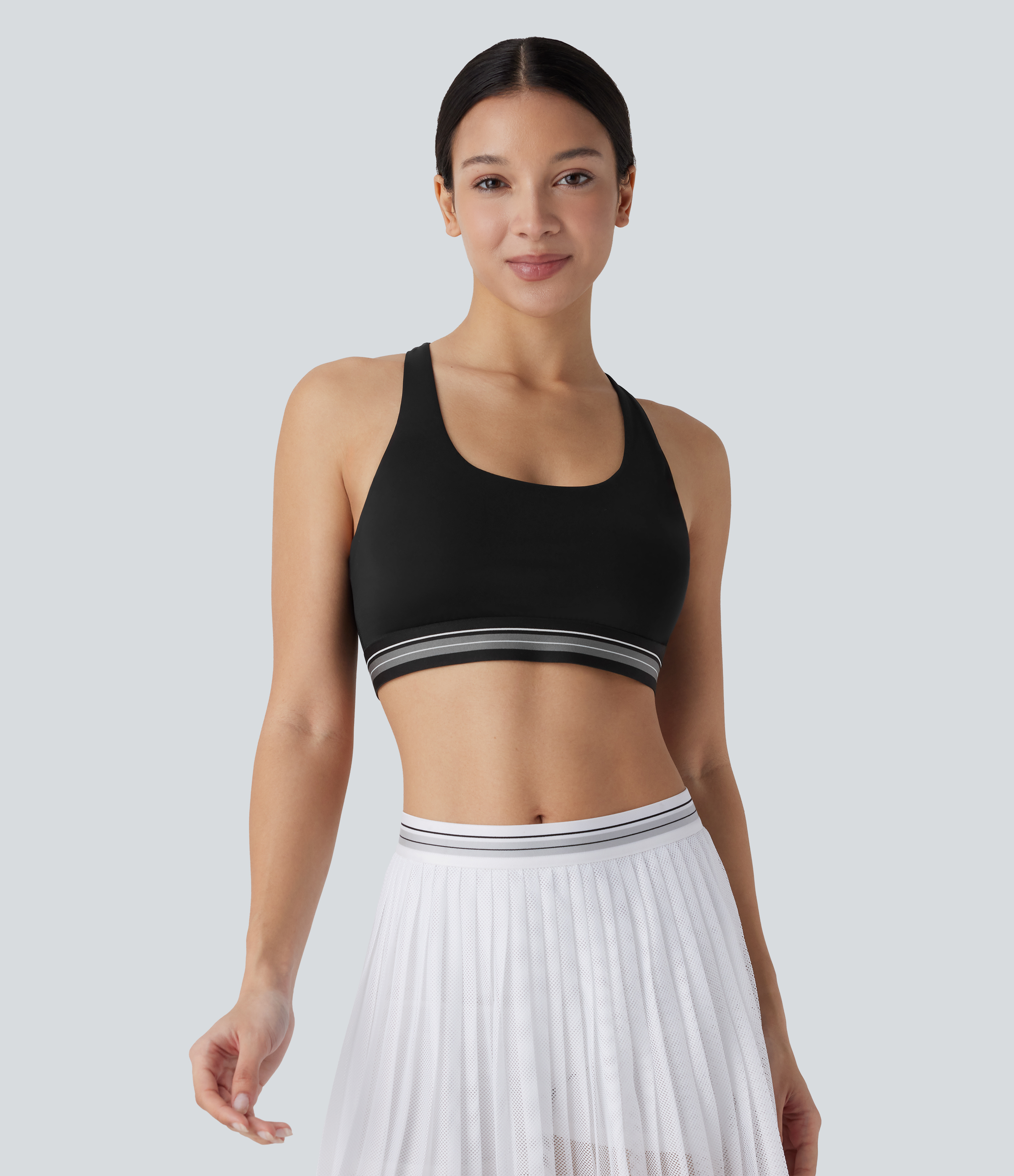 Halara Medium Support U Neck Backless Color Block Quick Dry Tennis Sports Bra  - Black - S push up bra strapless bra backless bra sticky bra 