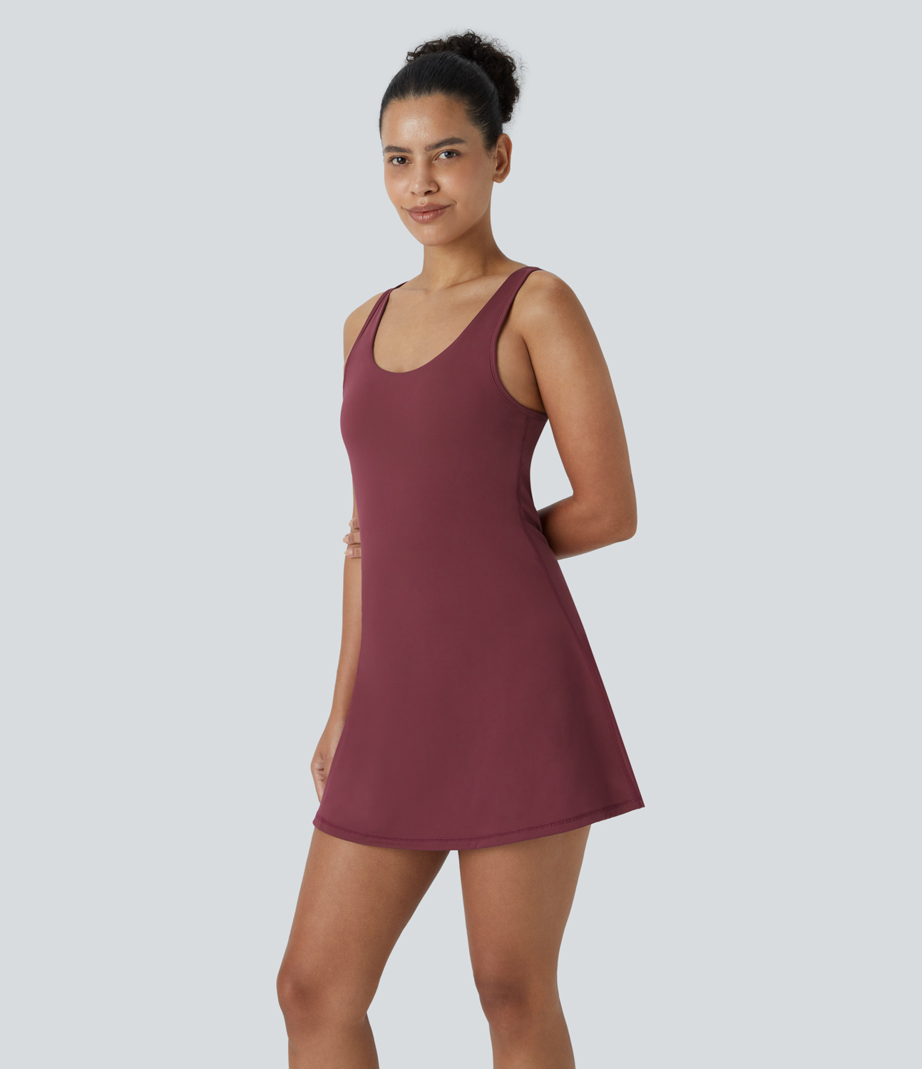 Halara Softlyzeroв„ў Airy Backless Racerback Cut Out 2-in-1 Pocket Cool Touch Mini Tennis Active Dress Workout Dress - Cordovan - S 