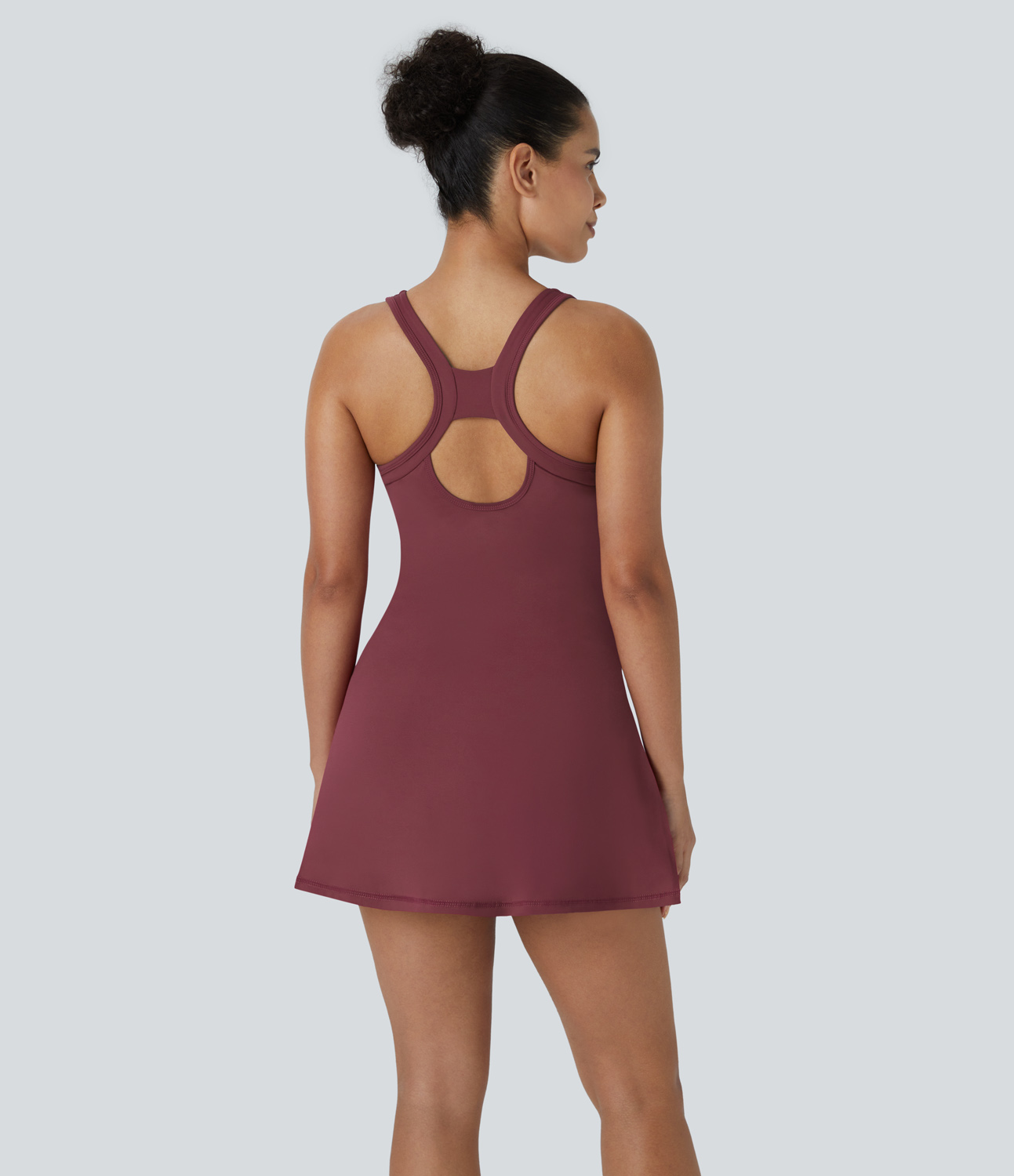 Halara Softlyzeroв„ў Airy Backless Racerback Cut Out 2-in-1 Pocket Cool Touch Mini Tennis Active Dress Workout Dress - Cordovan - S 