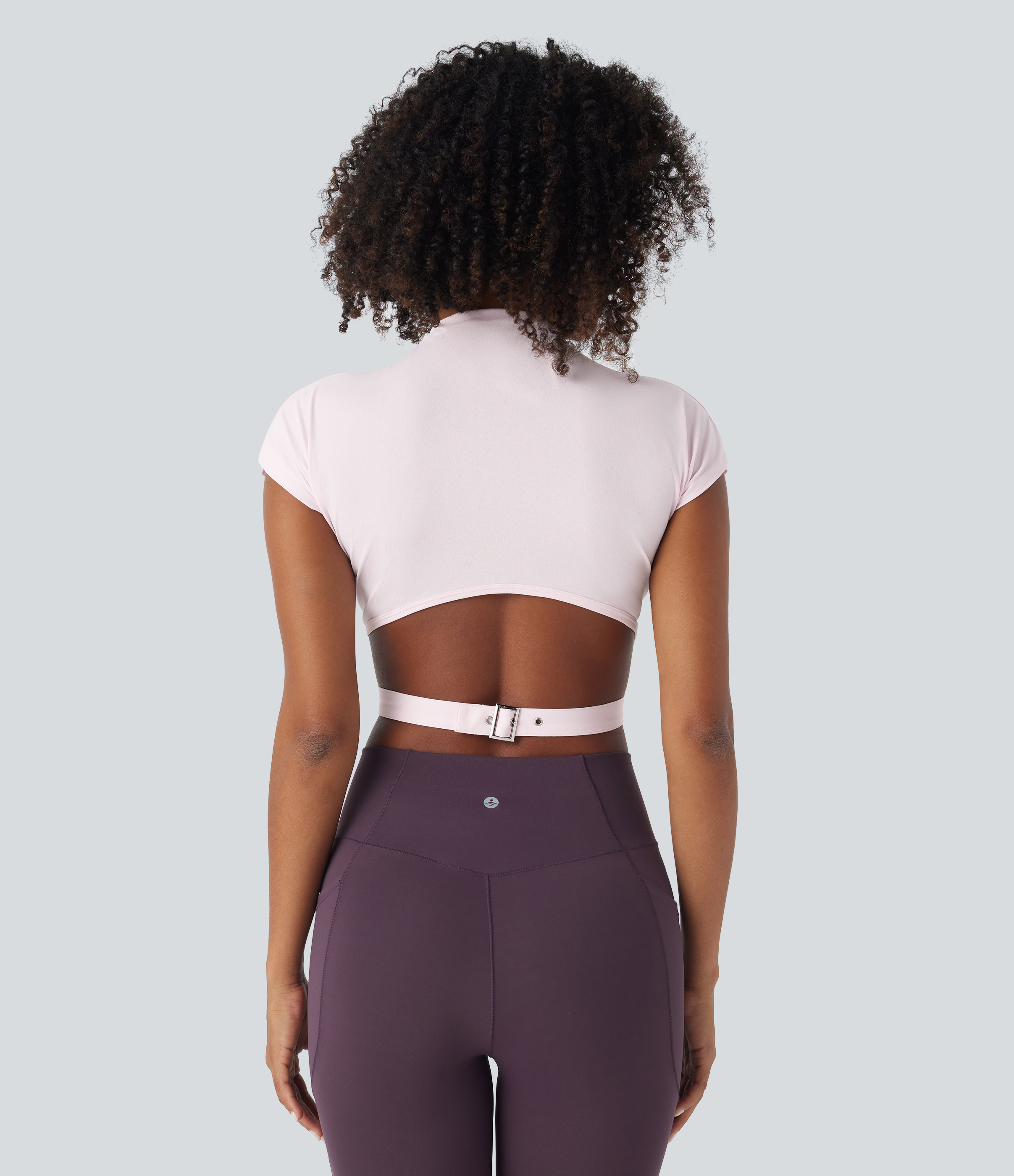Halara Short Sleeve Adjustable Buckle Cropped Quick Dry Dance Sports Top  - Rice Pink - XL 