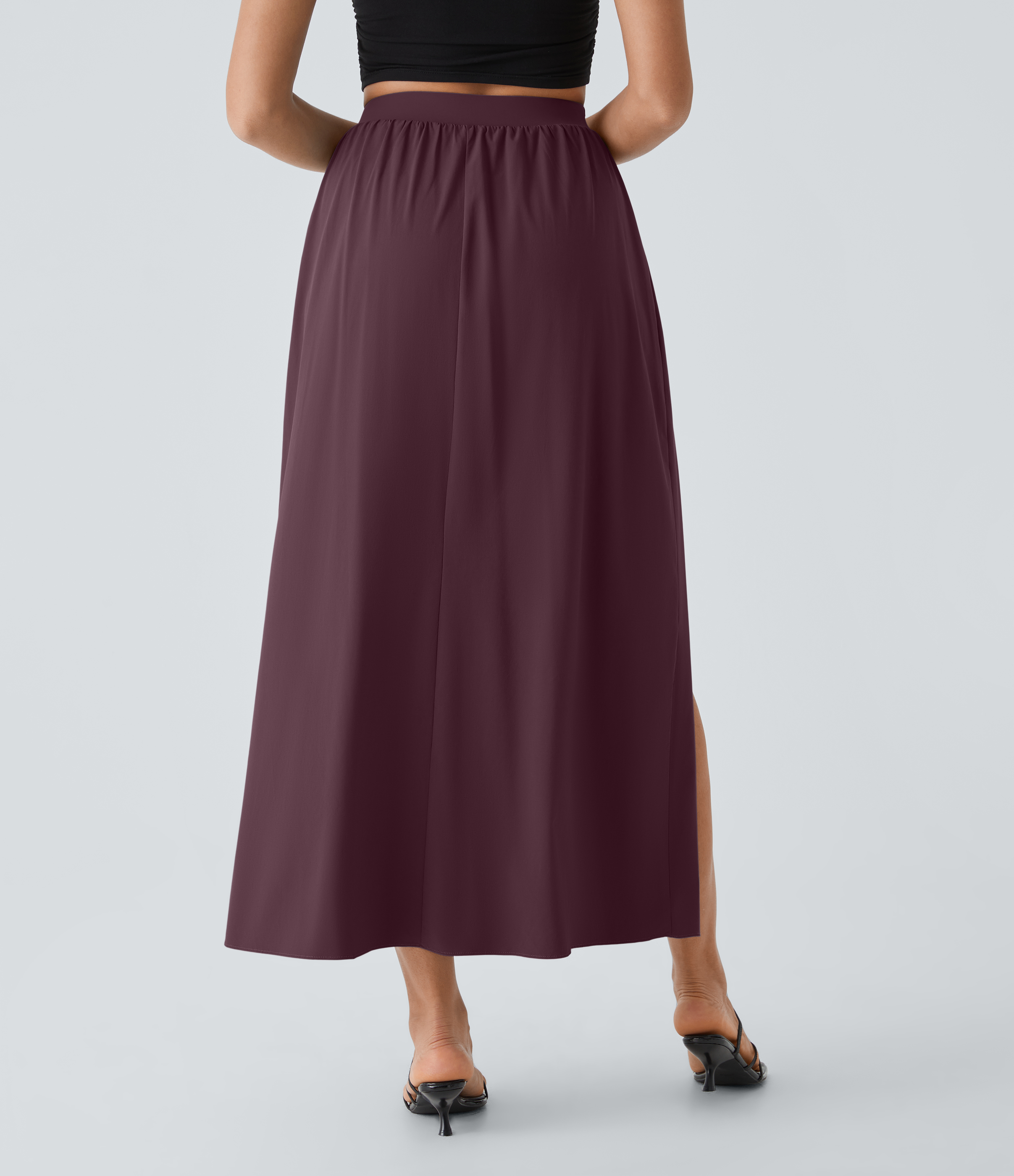 Halara Breezefulв„ў High Waisted Tie Front Plicated Split Flowy 2-in-1 Maxi Quick Dry Casual Skirt  - Deep Crimson - S(regular) 