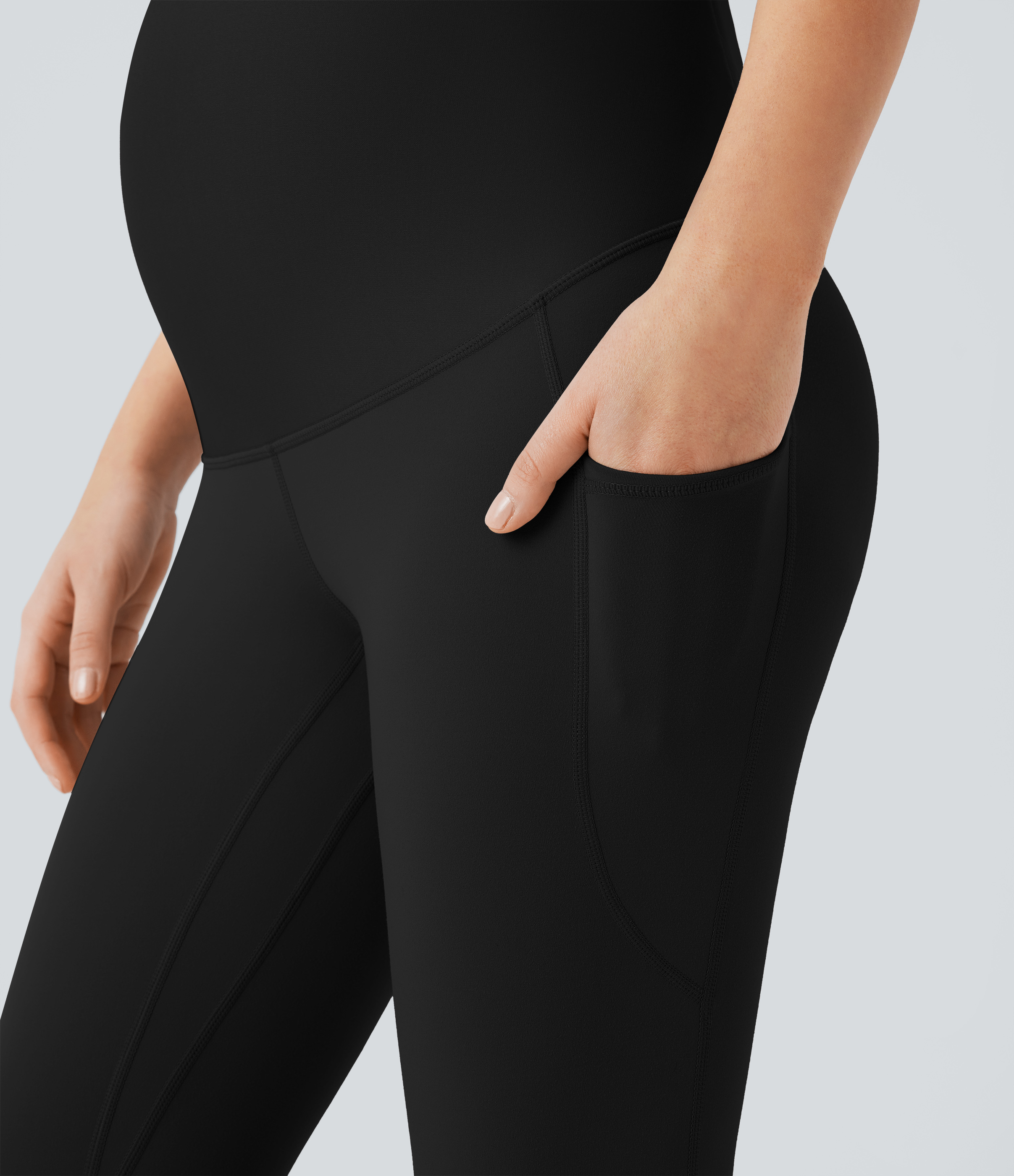 Halara Softlyzeroв„ў Super High Waisted Back Crossover Side Pocket 7/8 Yoga Maternity Leggings-UPF50+  - Black - M(7/8) gym leggings 