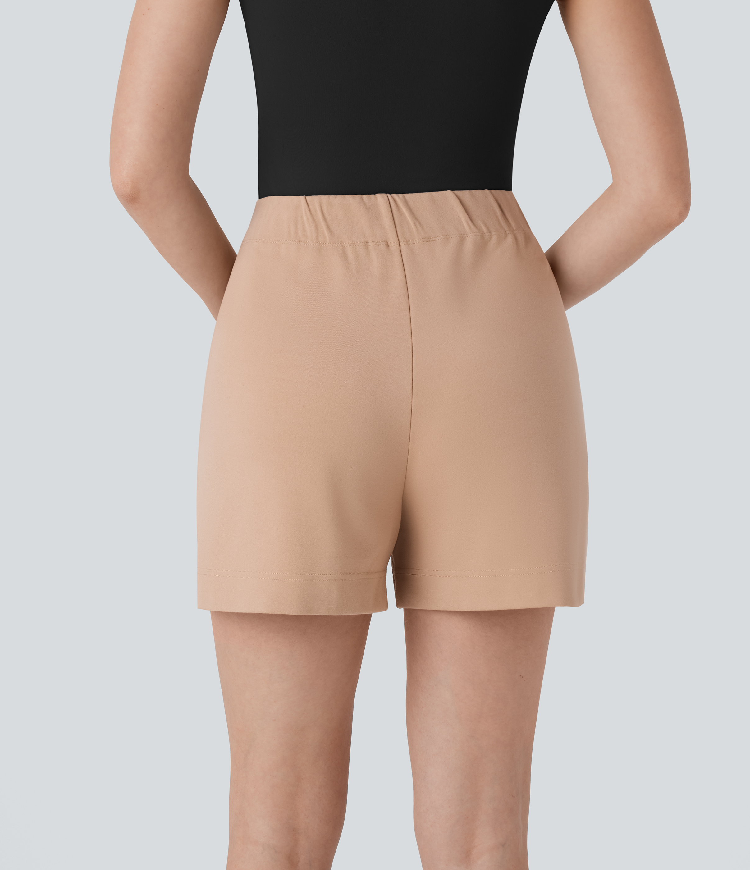 Halara High Waisted Decorative Button Side Pocket Work Shorts  - Pebble - M booty shorts compression shorts yoga shorts 