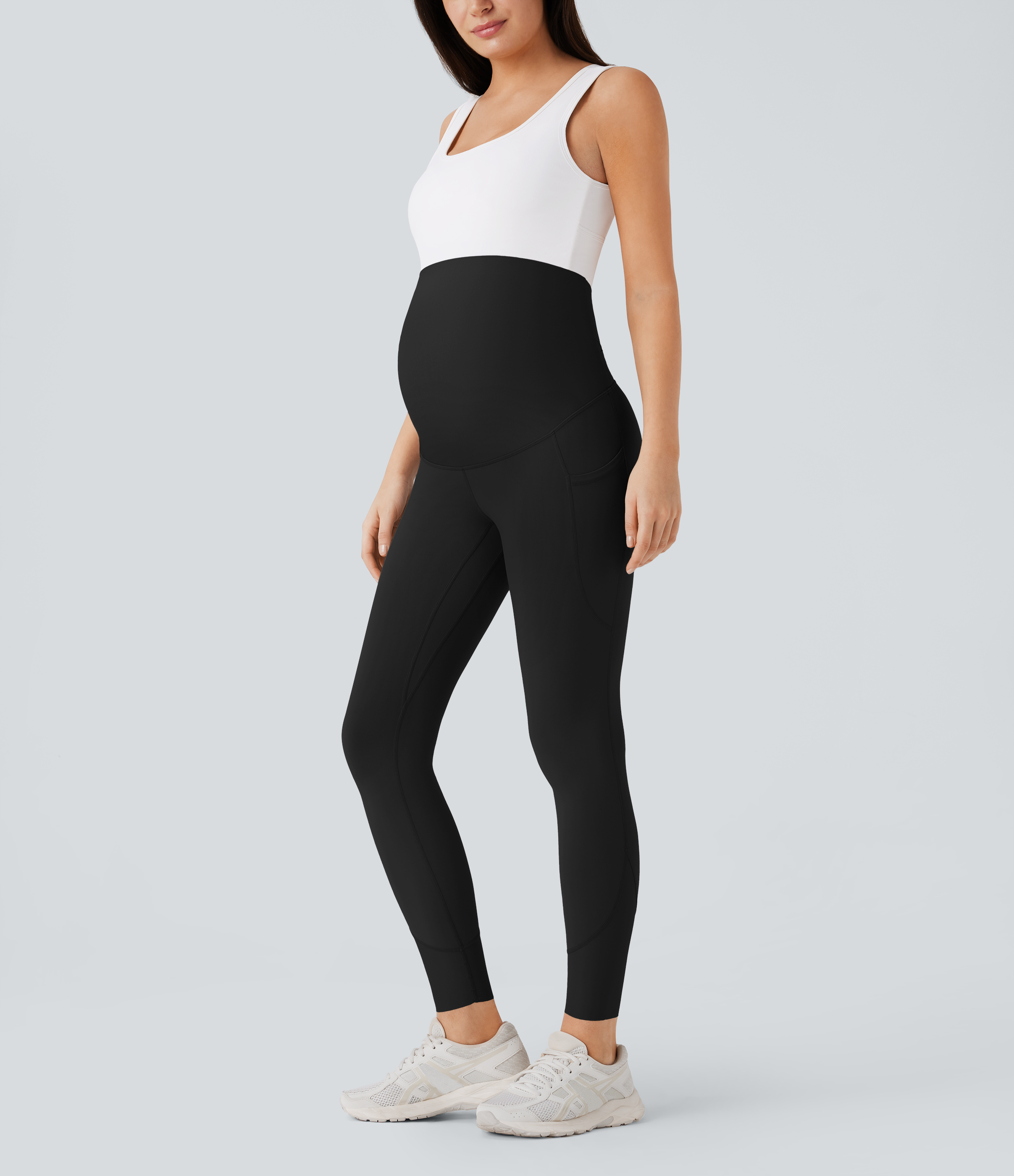 Halara Softlyzeroв„ў Super High Waisted Back Crossover Side Pocket 7/8 Yoga Maternity Leggings-UPF50+  - Black - M(7/8) gym leggings 