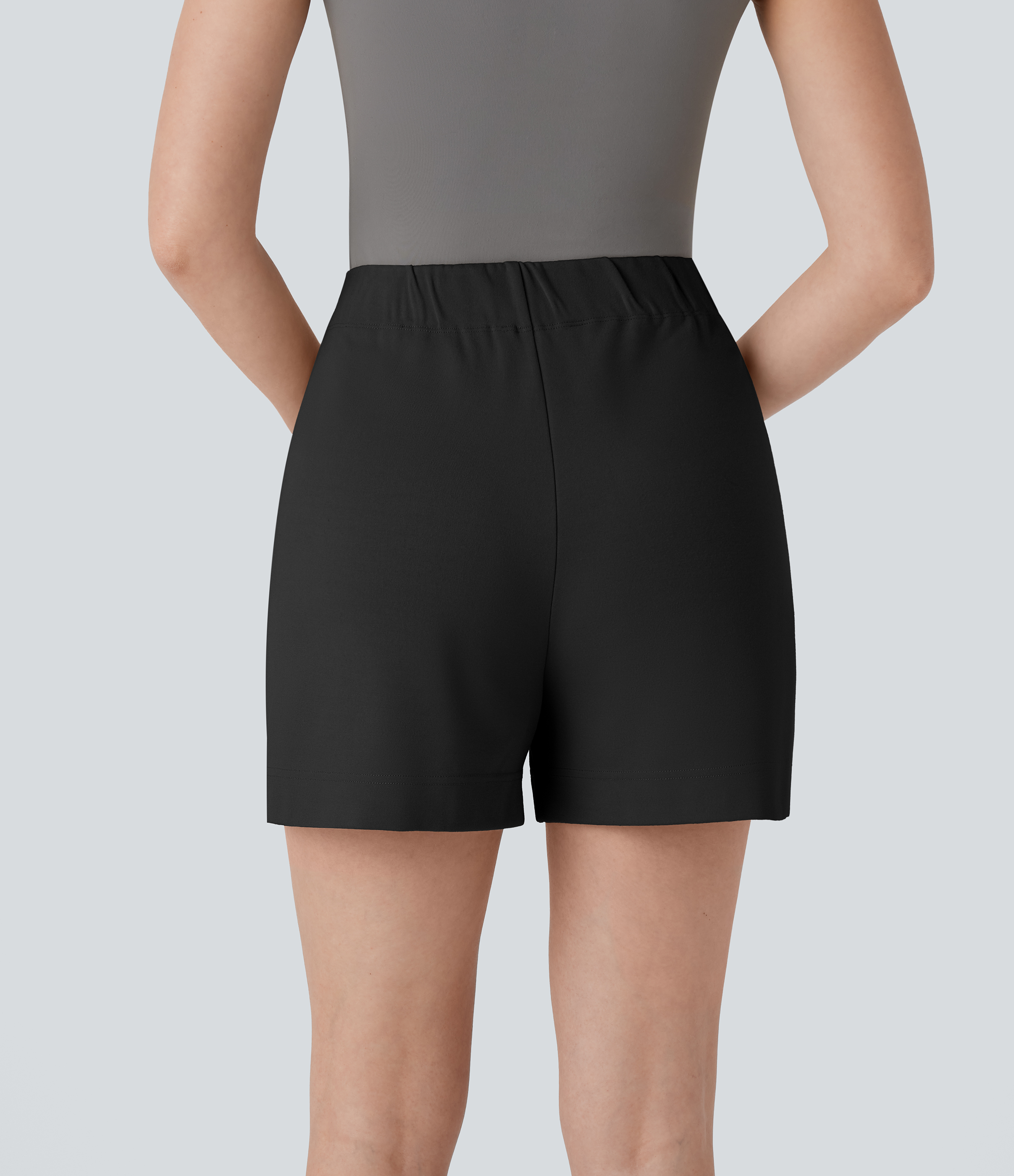 Halara High Waisted Decorative Button Side Pocket Work Shorts  - Black - L booty shorts compression shorts yoga shorts 