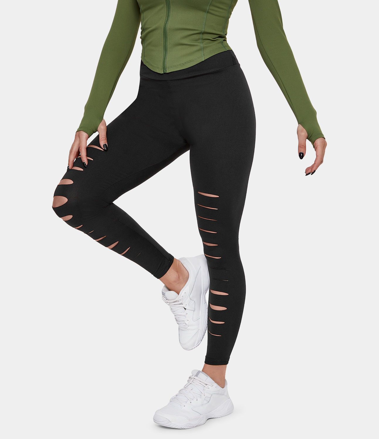 Women's In My Feels High Waisted Ripped 7/8 Leggings - HALARA