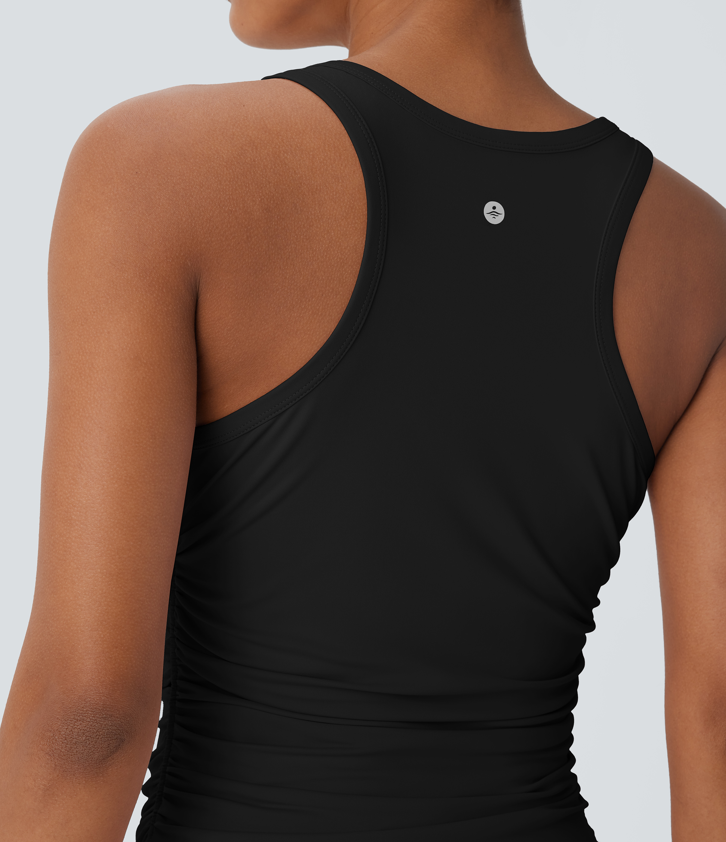 Halara Round Neck Racerback Ruched Yoga Tank Top Tank Top - Black - XL golf tops halter top tunic tops sleeveless tops backless top 