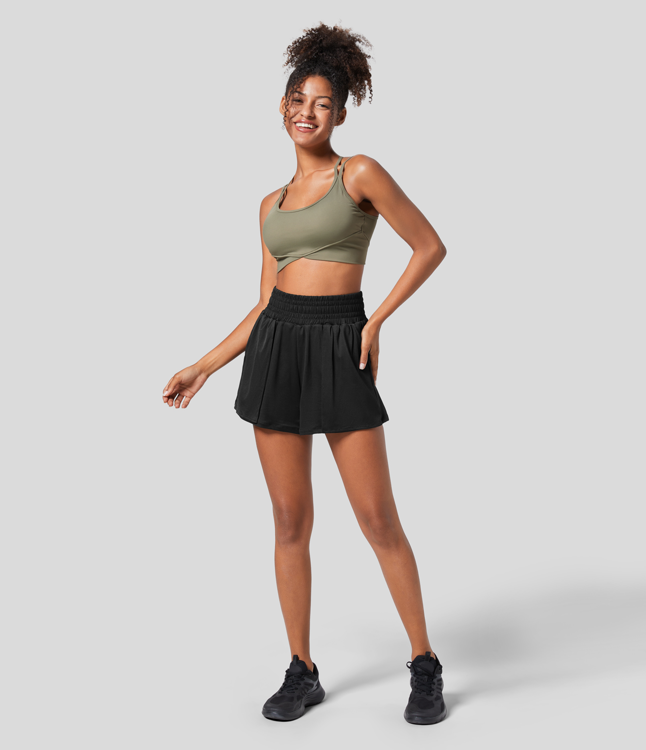 Halara High Waisted Inside Drawstring Side Pocket 2-in-1 Yoga Shorts Gym Short - Black - M booty shorts compression shorts yoga shorts 
