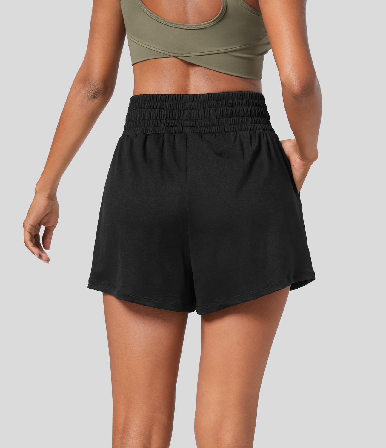 Halara High Waisted Inside Drawstring Side Pocket 2-in-1 Yoga Shorts Gym Short - Black - M booty shorts compression shorts yoga shorts 