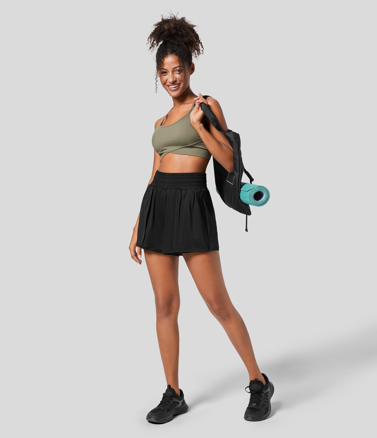 Halara High Waisted Inside Drawstring Side Pocket 2-in-1 Yoga Shorts Gym Short - Black - M booty shorts compression shorts yoga shorts 