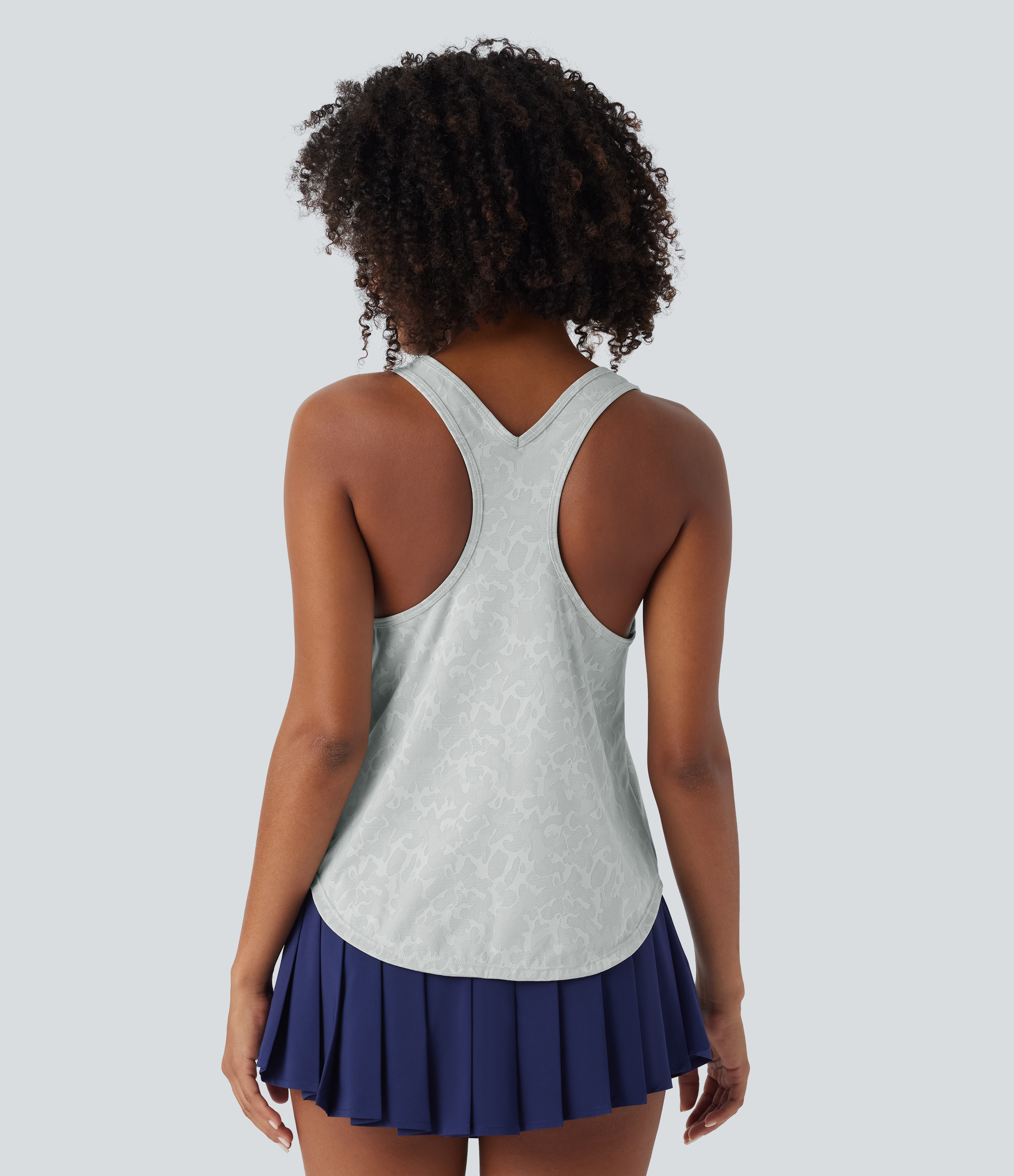 Halara Round Neck Racerback Curved Hem Camo Jacquard Cool Touch Pickleball Tank Top Tank Top - Azure Gray Tie Dye - S golf tops halter top 