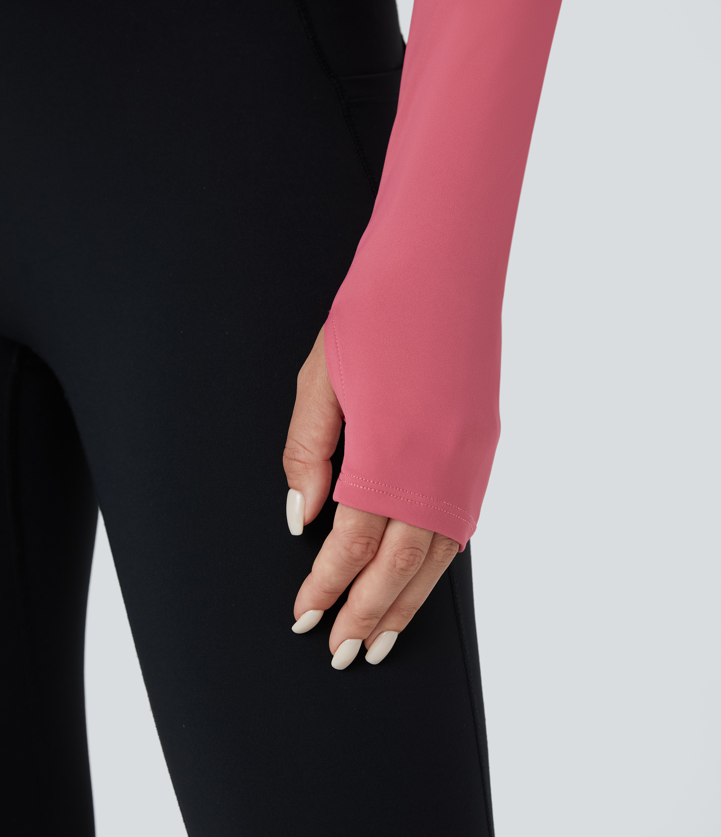 Halara Softlyzeroв„ў Airy Zipper Long Sleeve Thumb Hole Ruffle Hem Hooded Slim Cool Touch Yoga Jacket  - Begonia Rouge - XL 
