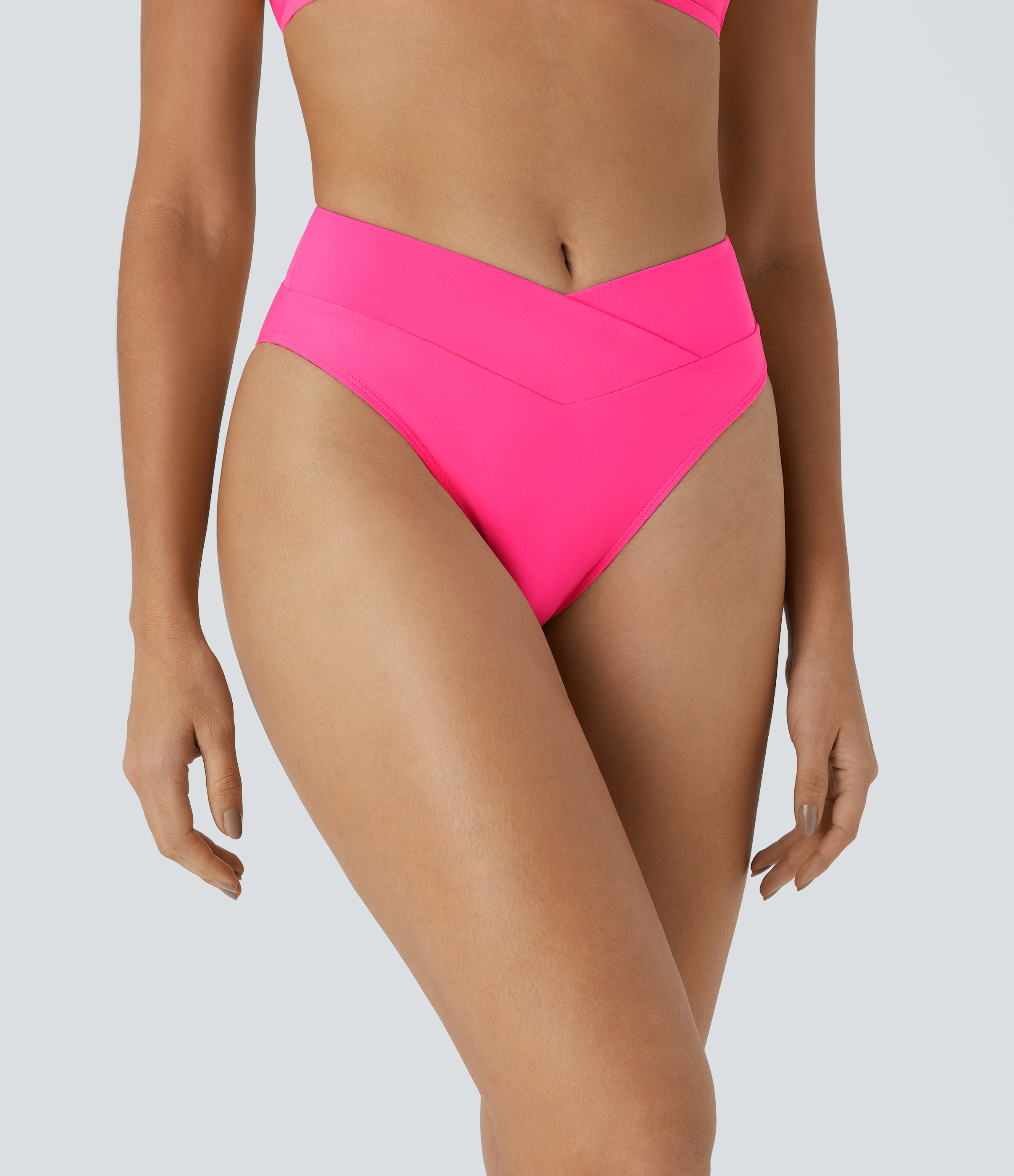 Halara Crossover Bikini Bottom Swimsuit  - Neon Pink - L 
