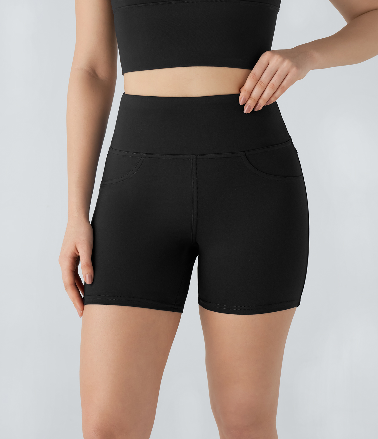 Halara High Waisted Back Pocket Yoga Biker Shorts 5``  - Black - S biker shorts women black biker shorts womens biker shorts 