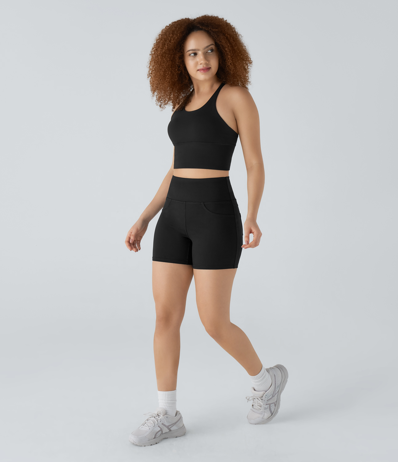 Halara High Waisted Back Pocket Yoga Biker Shorts 5``  - Black - S biker shorts women black biker shorts womens biker shorts 