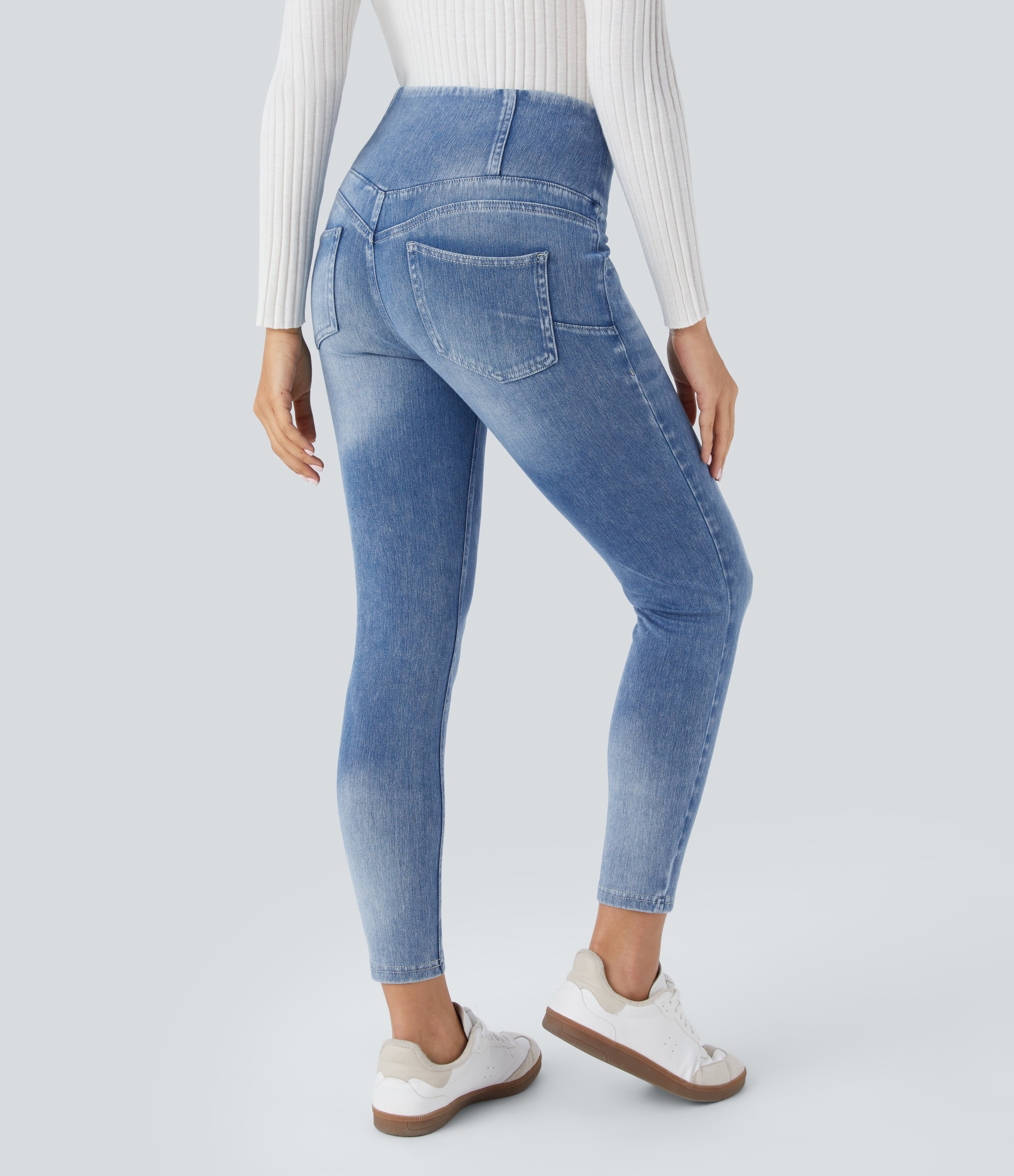 Royal Blue Denim High Waisted Pockets Denim 7/8 Casual Leggings / 2