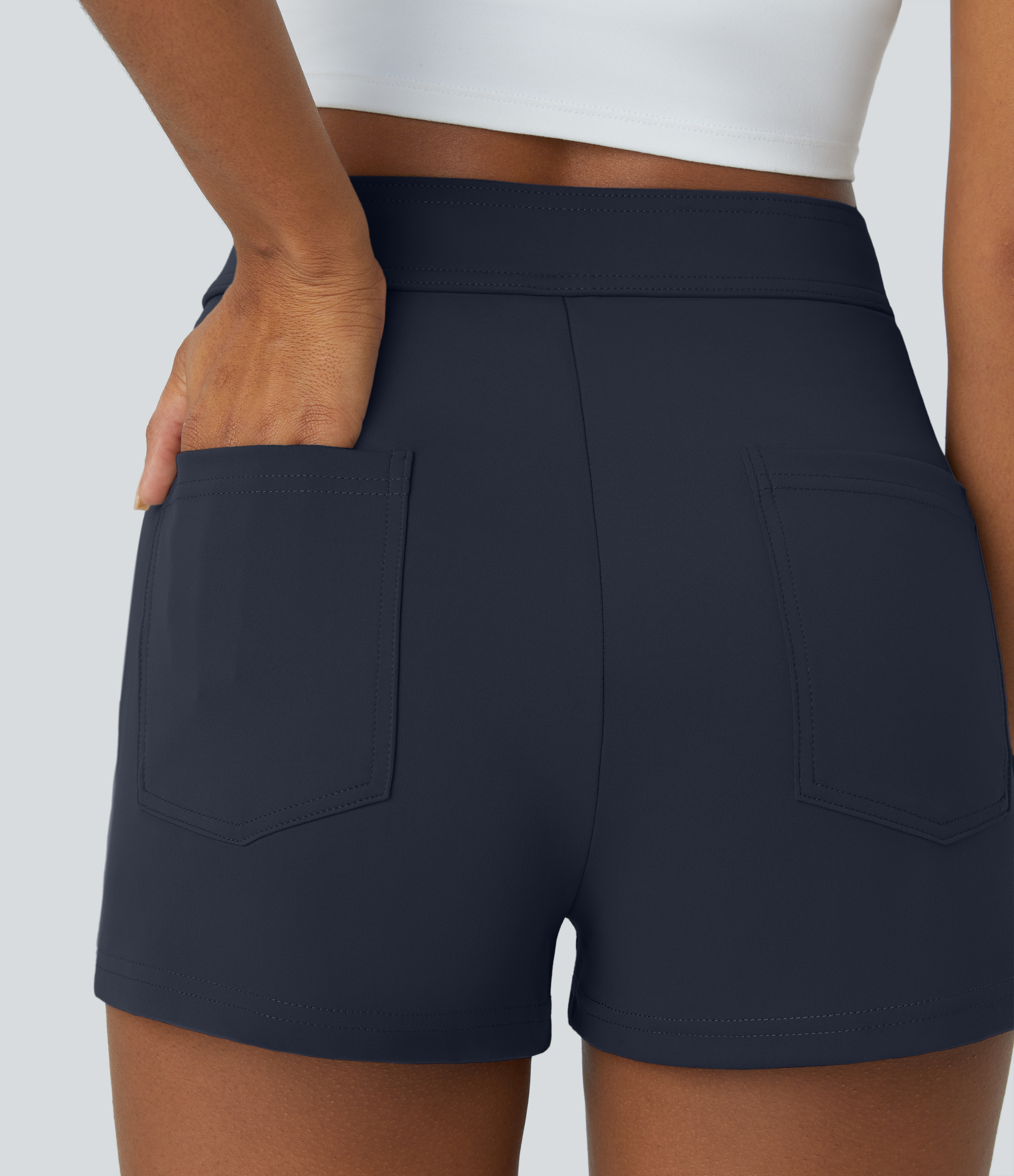 Halara High Waisted Button Multiple Pockets Casual Shorts 2.5``  - Midnight Blue - XS 