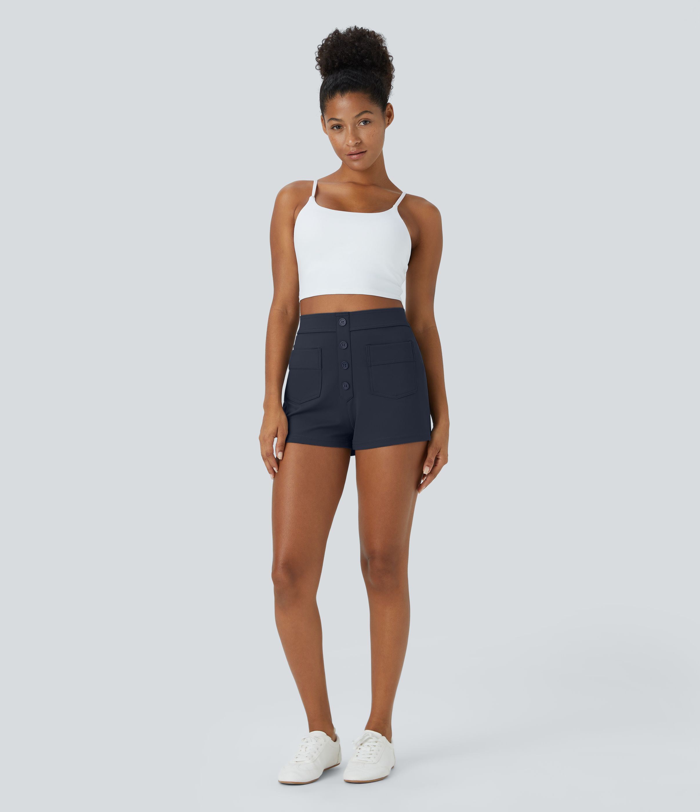 Halara High Waisted Button Multiple Pockets Casual Shorts 2.5``  - Midnight Blue - XS 